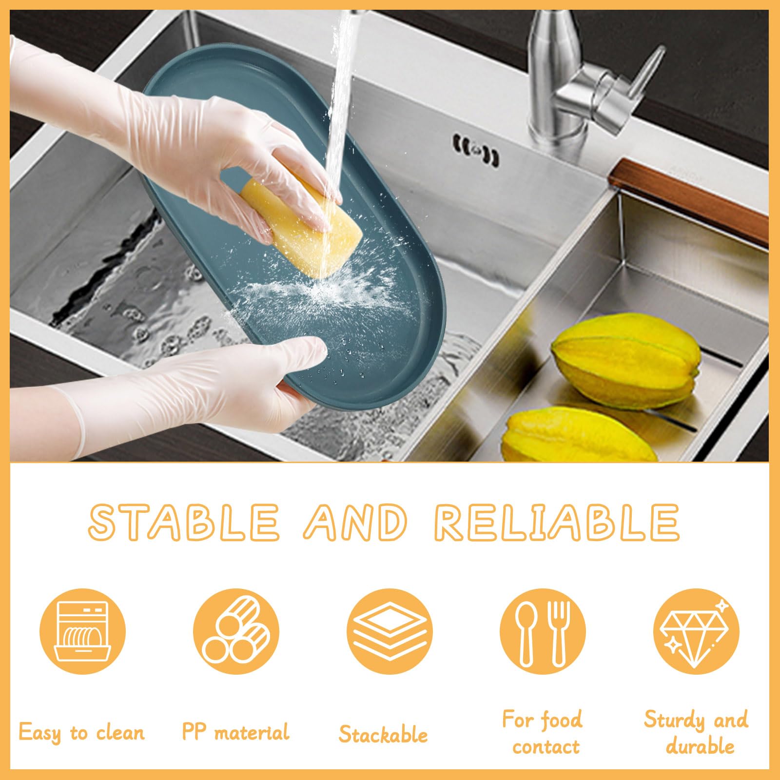 Sekonow 4Pcs Oval Serving Tray, 12 X 6.7In Plastic Tray Food Tray, Colourful Serving Platters For Party Entertaining Snack Desse