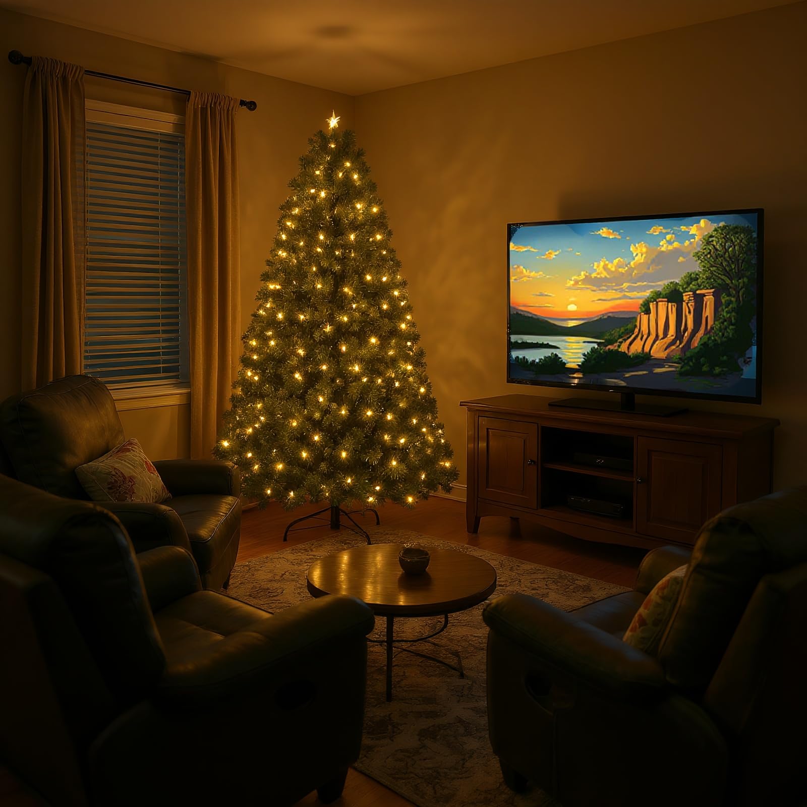 6FT Prelit Green Artificial Christmas Tree with 250 Warm White LED Lights - Full Pre-Lit Holiday Tree for Indoor Home, Living Ro