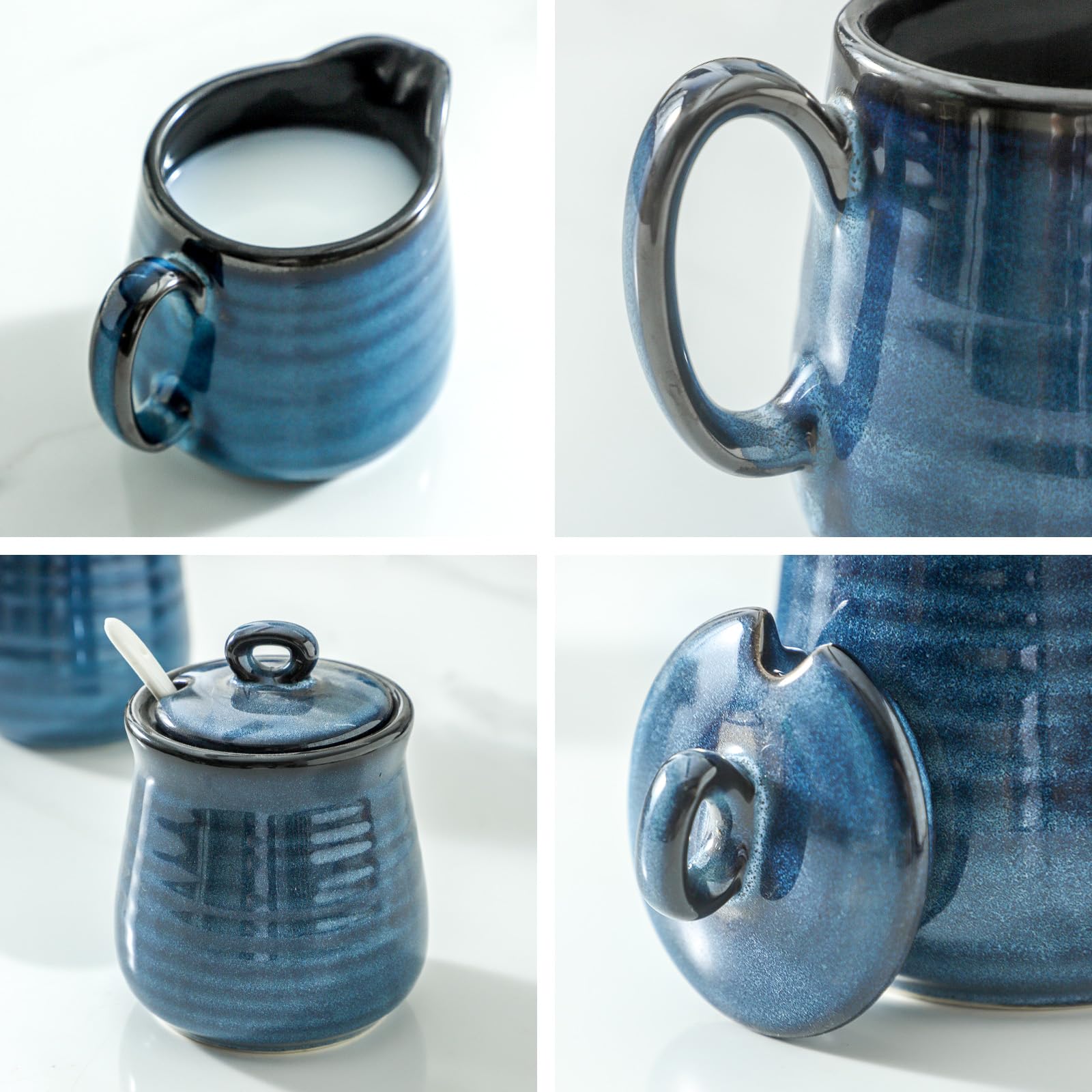 Glowworm Porcelain Sugar And Creamer Set, 11 Ounce Sugar Bowl,10 Ounce Cream Pitcher, Sugar Set With Lid & Spoon, Coffee Serving