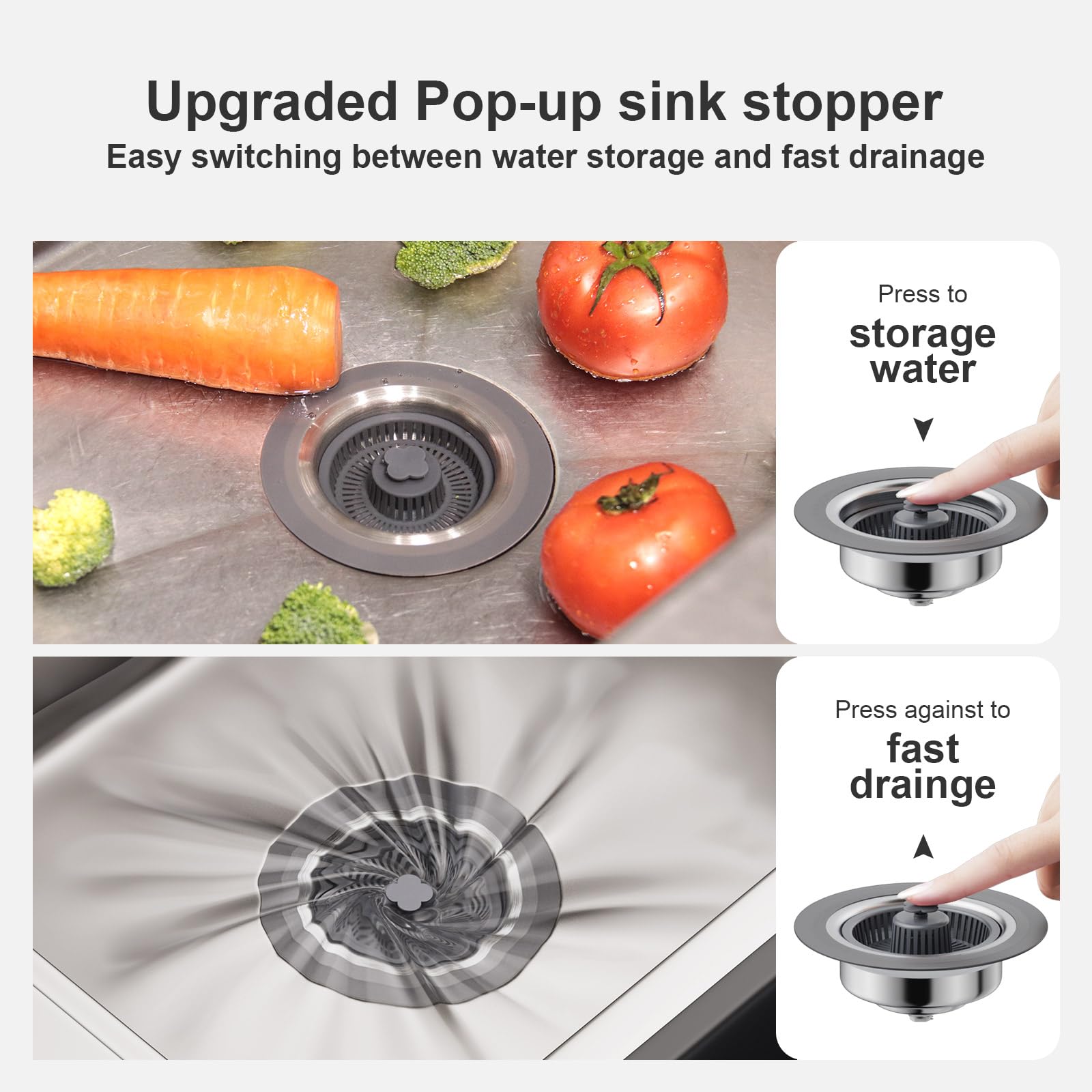 Xlmsports 3 In 1 Kitchen Sink Drain Strainer And Stopper Combo, 304 Stainless Steel Pop-Up Kitchen Drain Stopper With Strainer B