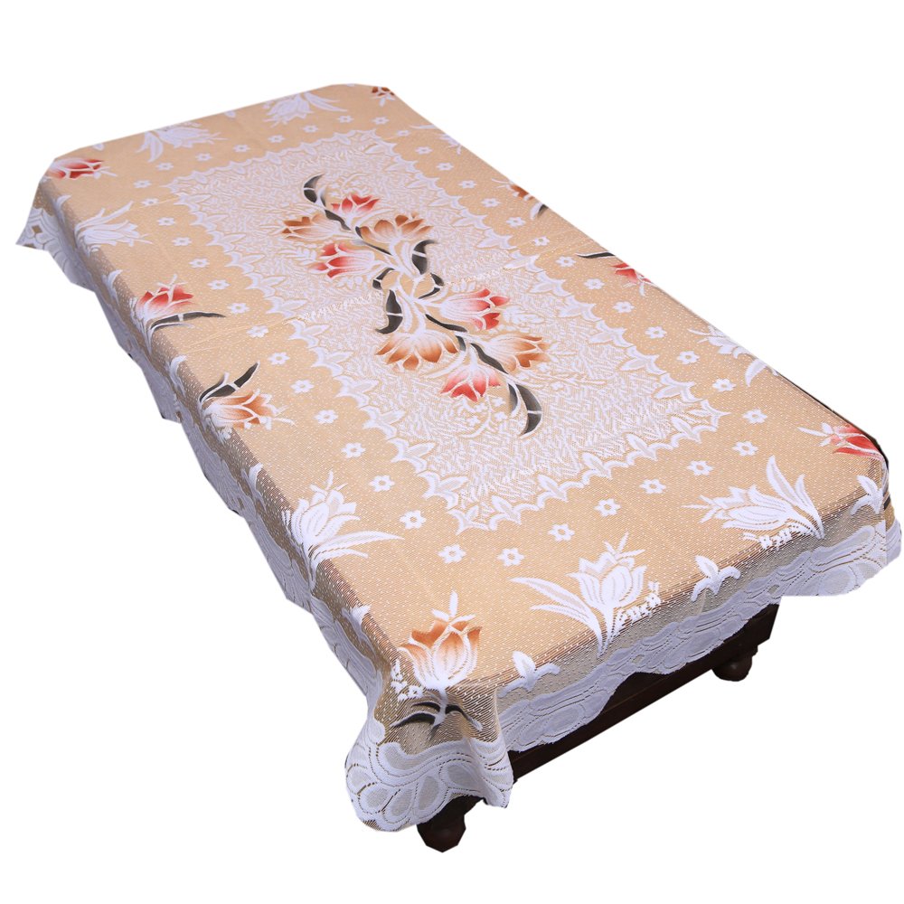 Kuber Industries Dining Table Cover Cream Cloth Net For 6 Seater 6090 Inches (Exclusive Floral Design)