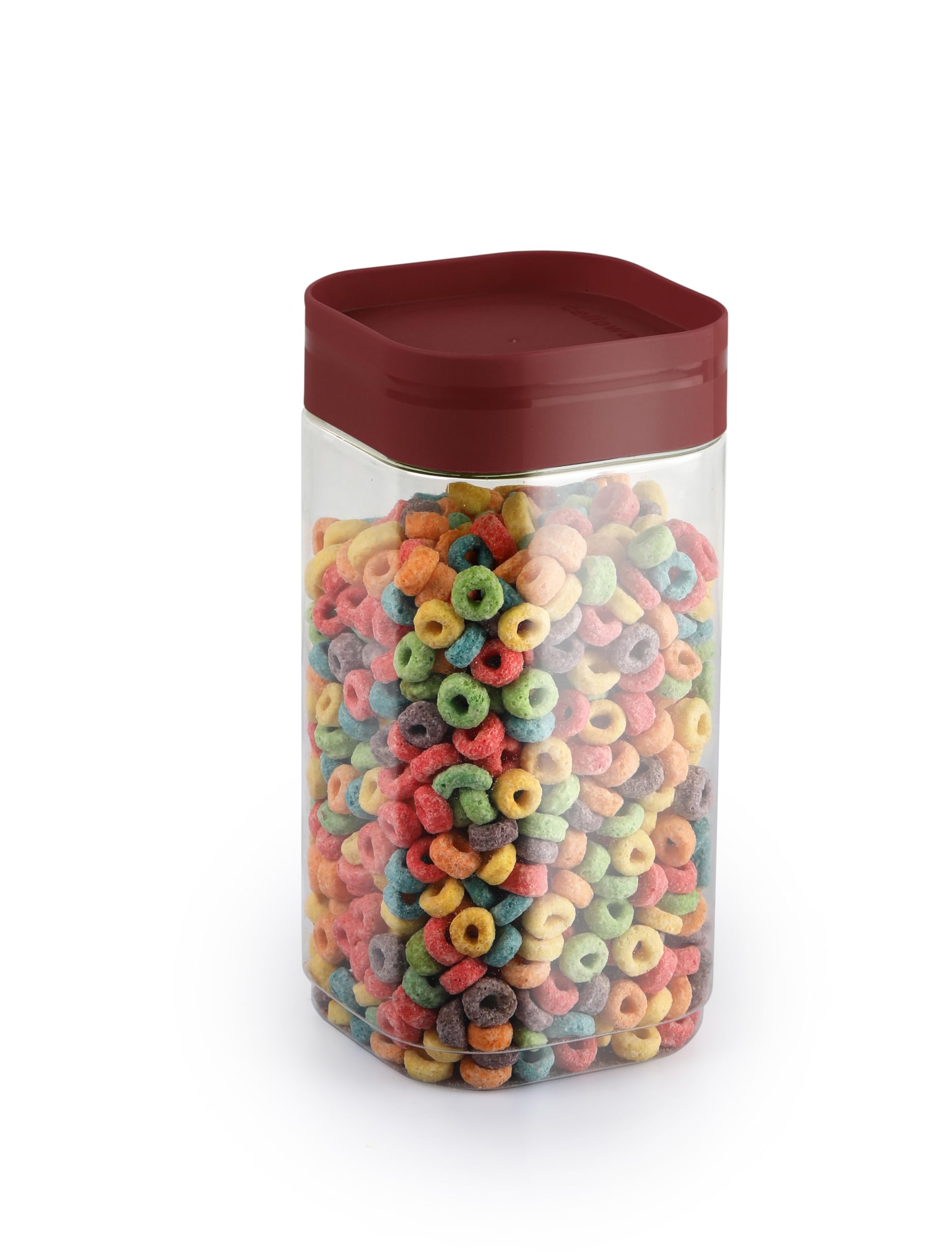 Cello Modustack Square Containers (2100 Ml), Maroon | Stackable | For Grains, Pulses, Spice, Cereals, Cookies, Dry Fruits | Frid
