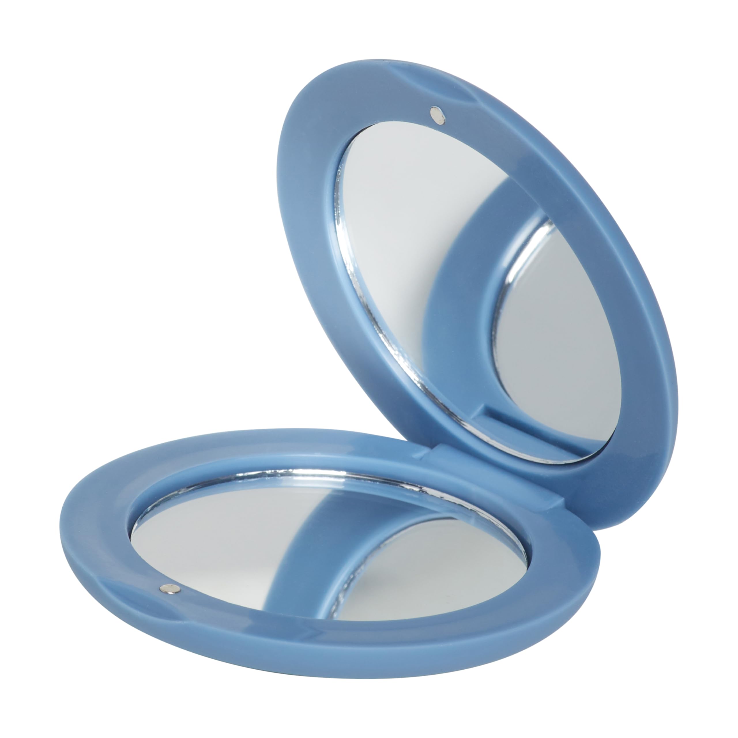 Goody Compact Mirror - Blue, Double-Sided Easy-Grip Magnifying Mirror With 1X & 3X Magnification, Lightweight Travel Makeup Mirr