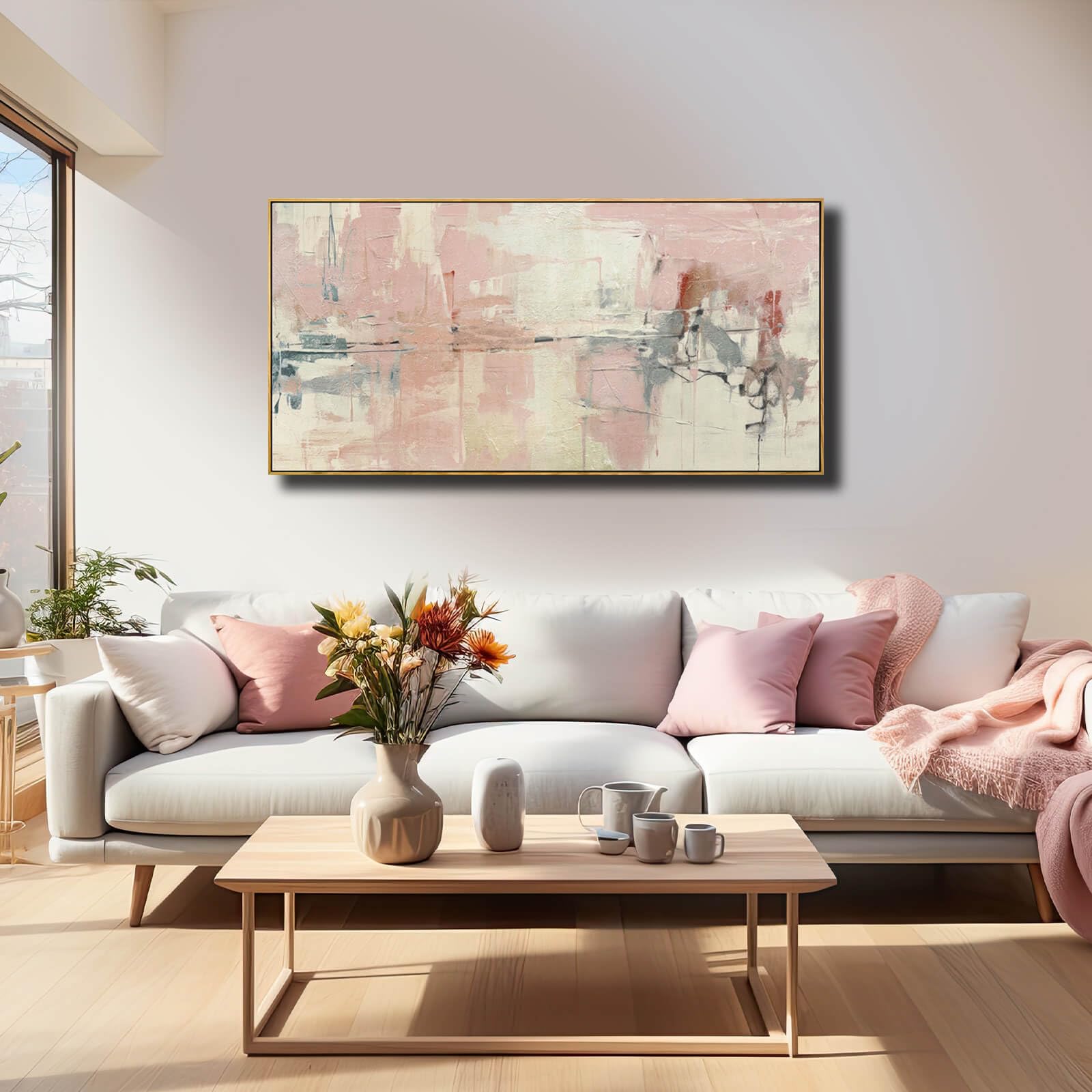 Pink Bedroom Canvas Wall Art Abstract Pink Wall Decor Pictures Artwork Framed Art Beige Wall Decorations Photo Pictures For Livi