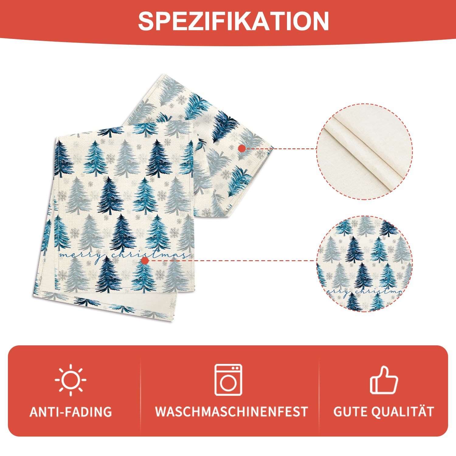 Artoid Mode Xmas Trees Snowflake Christmas Table Runner, Seasonal Winter Blue Kitchen Dining Table Decoration For Home Party Dec