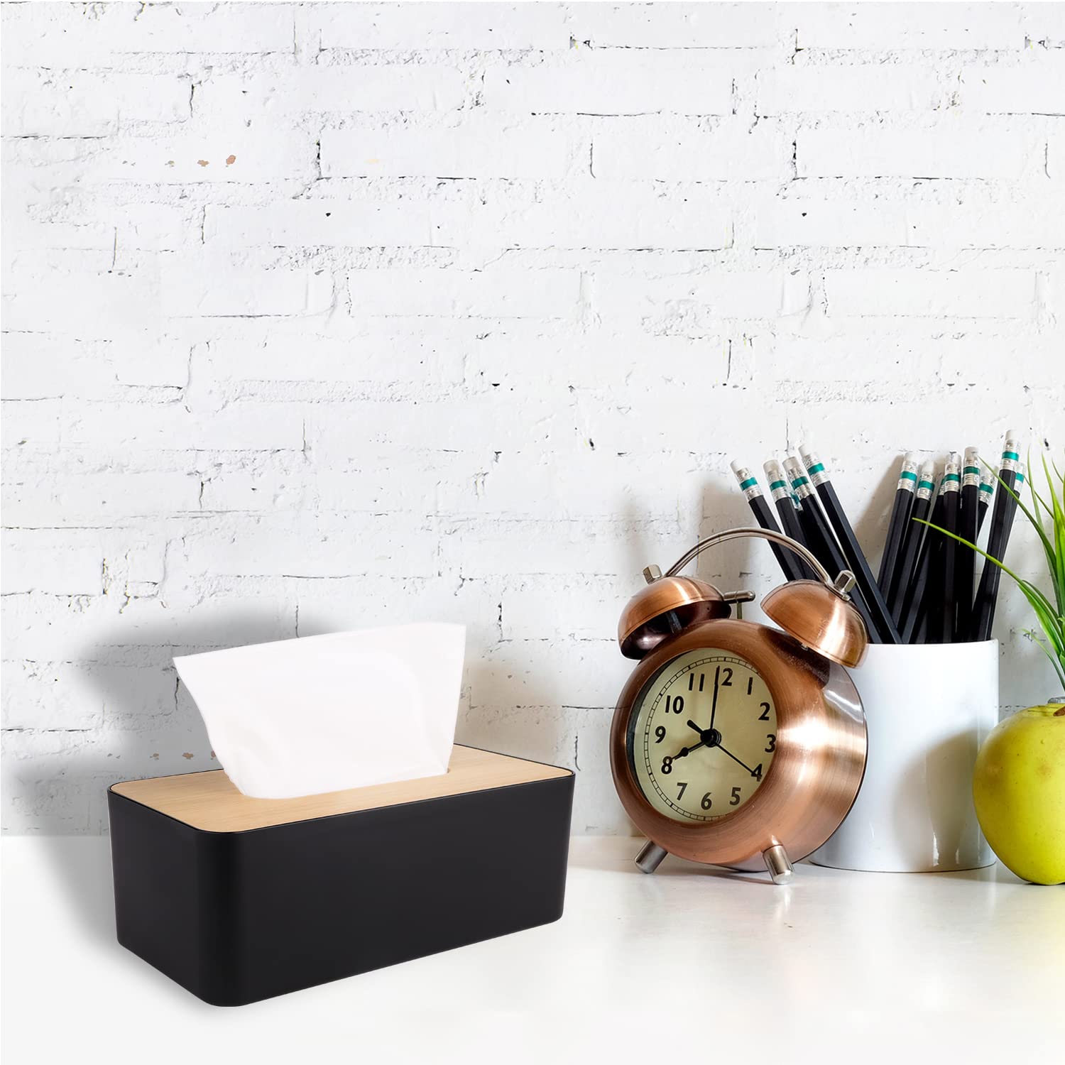 Tissue Box Cover,Tissue Holders,Tissue Box Holder For Bathrooms,Bamboo Cover Plate,Home And Office,9.7 * 5 * 3.6In (Black)