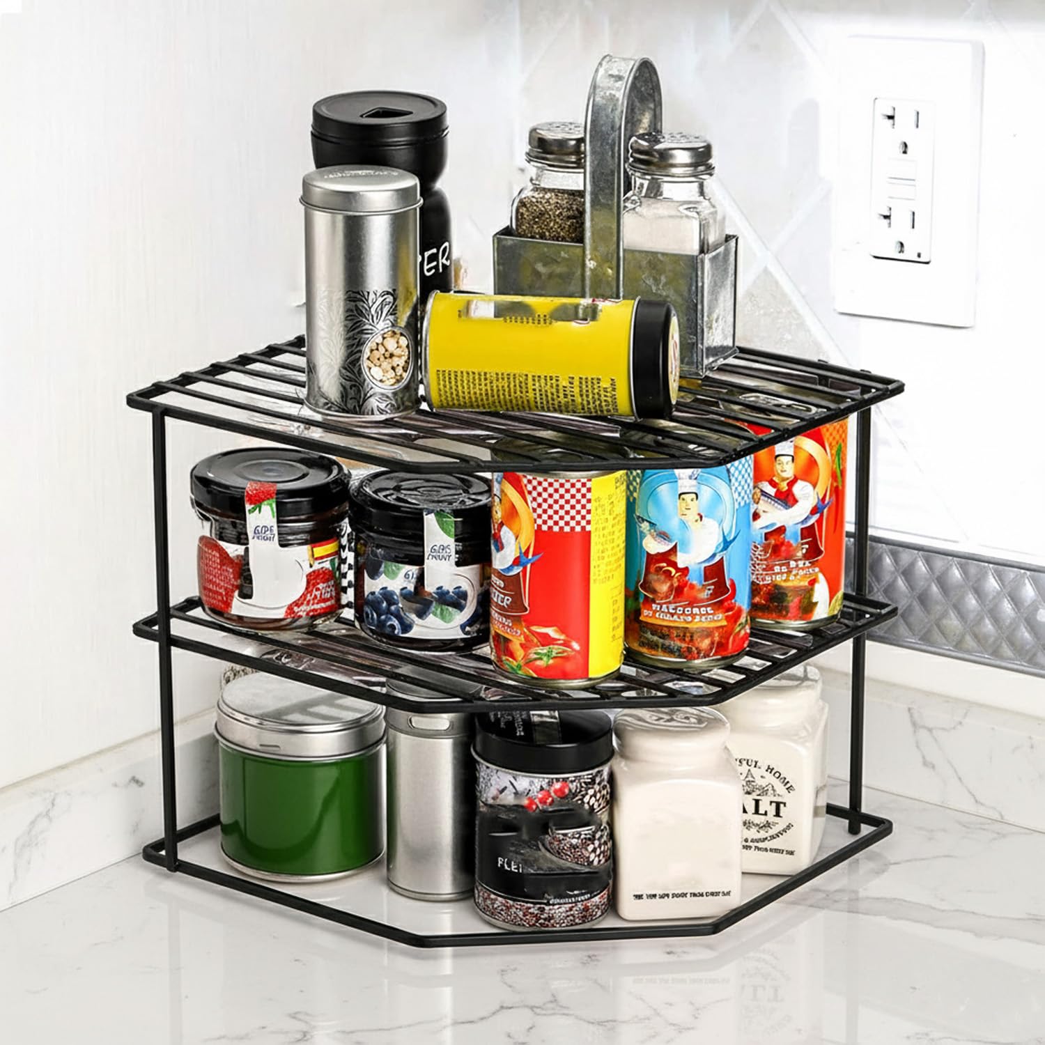 Wonderstand Kona | 3Tier Gi Steel Corner Storage Rack: A Versatile Solution To Organize Kitchen Plate And Dishes (Black)
