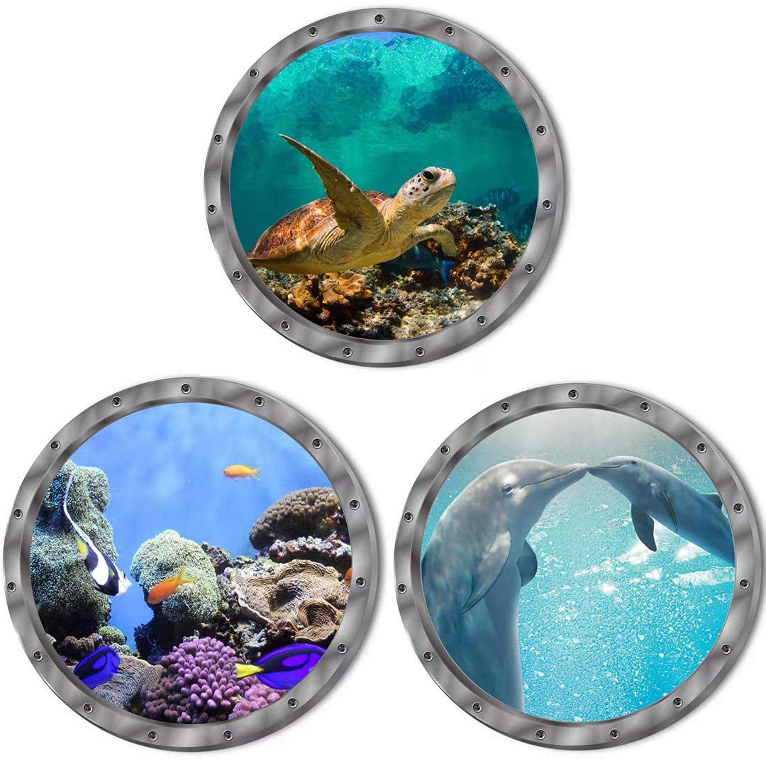Under The Sea Nature Scenery Ocean Animals World Includ Sea Turtles Dolphins Coral 3 Pcs Removable 3D Wall Decals Peel And Stick
