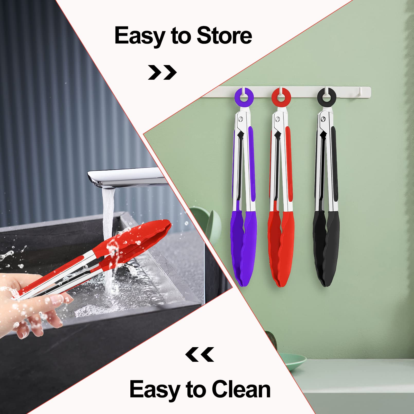 7Pack Kitchen Tongs,7 Inch Small Silicone Tongs With Stainless Steel Silicon Handles And Nylon Tips,Heat Resistant Non-Stick Coo