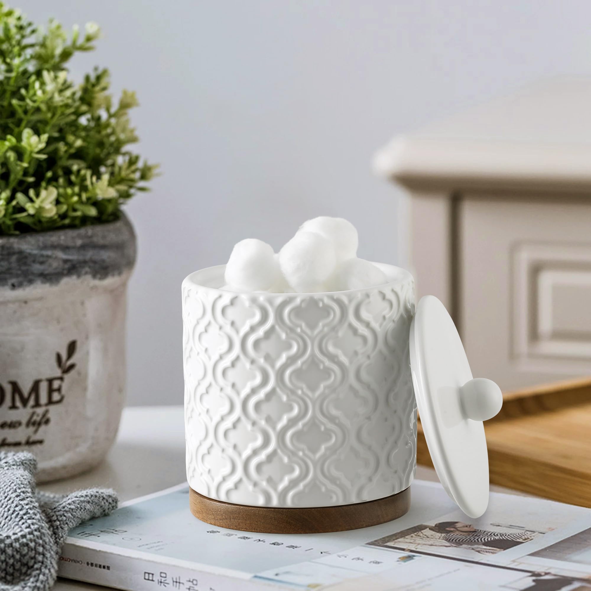 Rqyixi Bathroom Accessories Set 5 Pieces Toothbrush Holder Soap Dispenser Ceramic Bathroom Accessory Set Contain Cotton Swab Jar