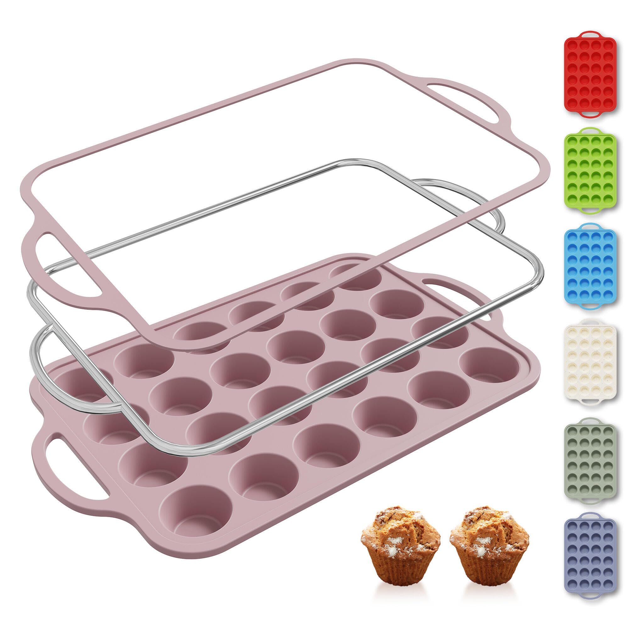 24 Cups Silicone Muffin Pan with Metal Reinforced Frame Cupcake Tray Egg Mold for Kitchen 2025 First Apartment Essentials New Ho