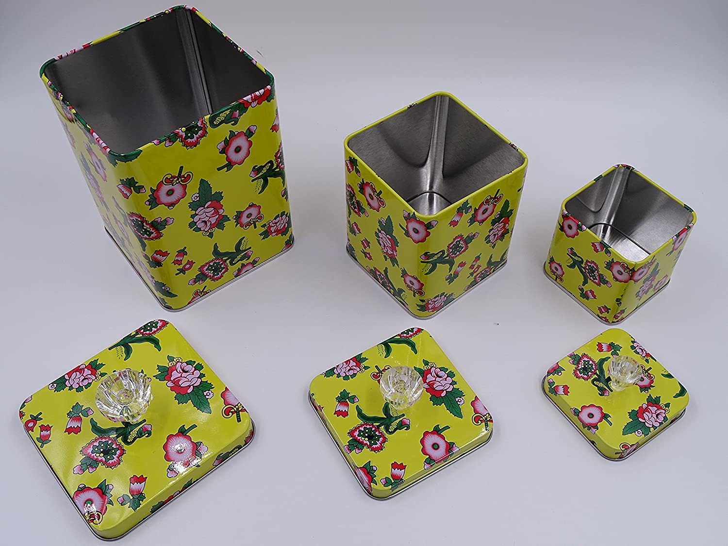 Hadaaya Square Tin Can Empty Cube Steel Box Storage Container With Crystal Knob For Powder Treats, Gifts, Favors, Loose Tea, Cof