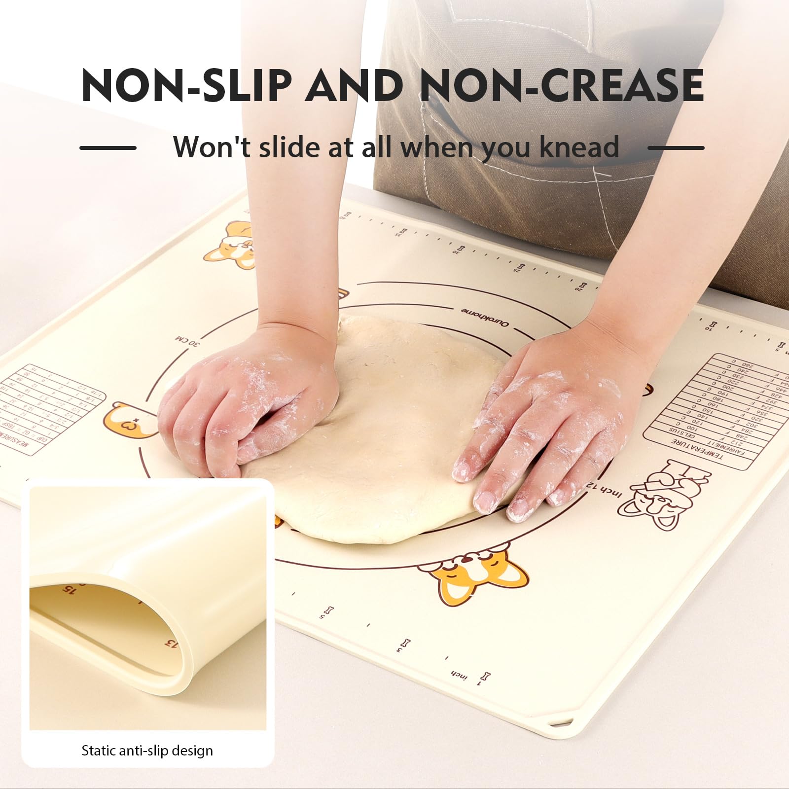 Ourokhome Silicone Baking Mat Sheet And Pastry Dough Cutter, 0.5 Inch Thick 20'' X 16'' Bpa Free Silicone Rolling Mat, Non-Stick