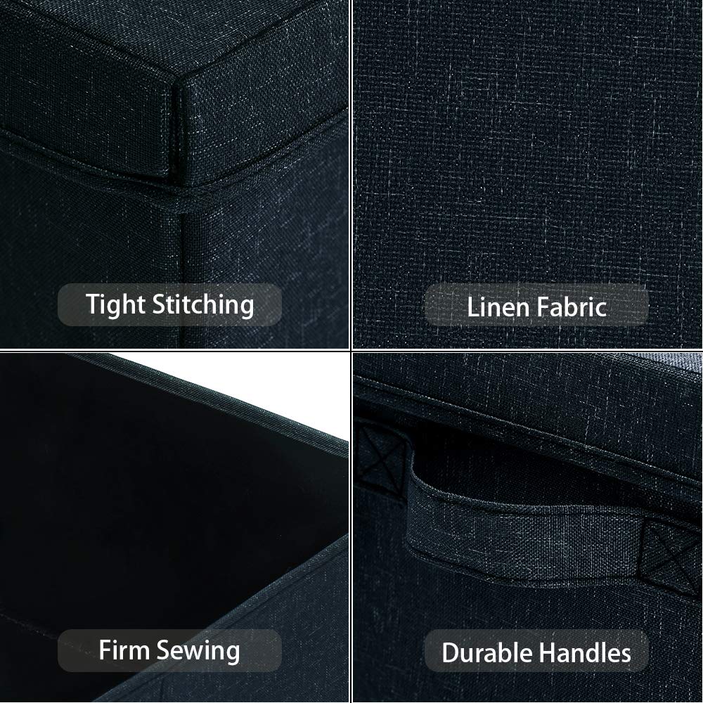 HOONEX Linen Foldable Storage Bins with Lids  2 Pack  Storage Boxes with Carrying Handles and Study Heavy Cardboard  16.5'' L x 11.8'' W x 7.5'' H for Toy  Shoes  Books  Clothes  Nursery  Dark Grey