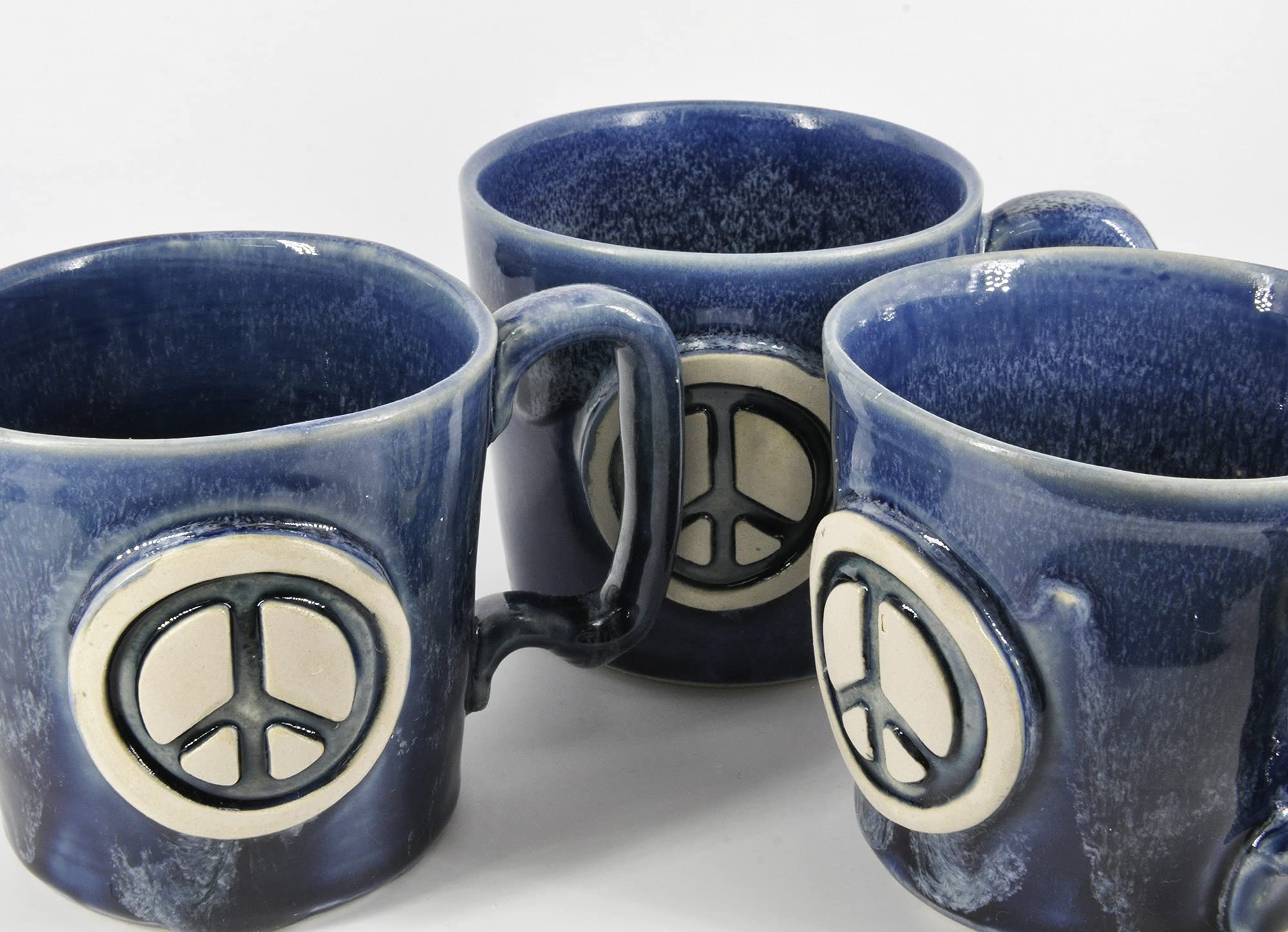 SnowSwept Studio Handmade Coffee Mug - Peace Sign 14oz Blue