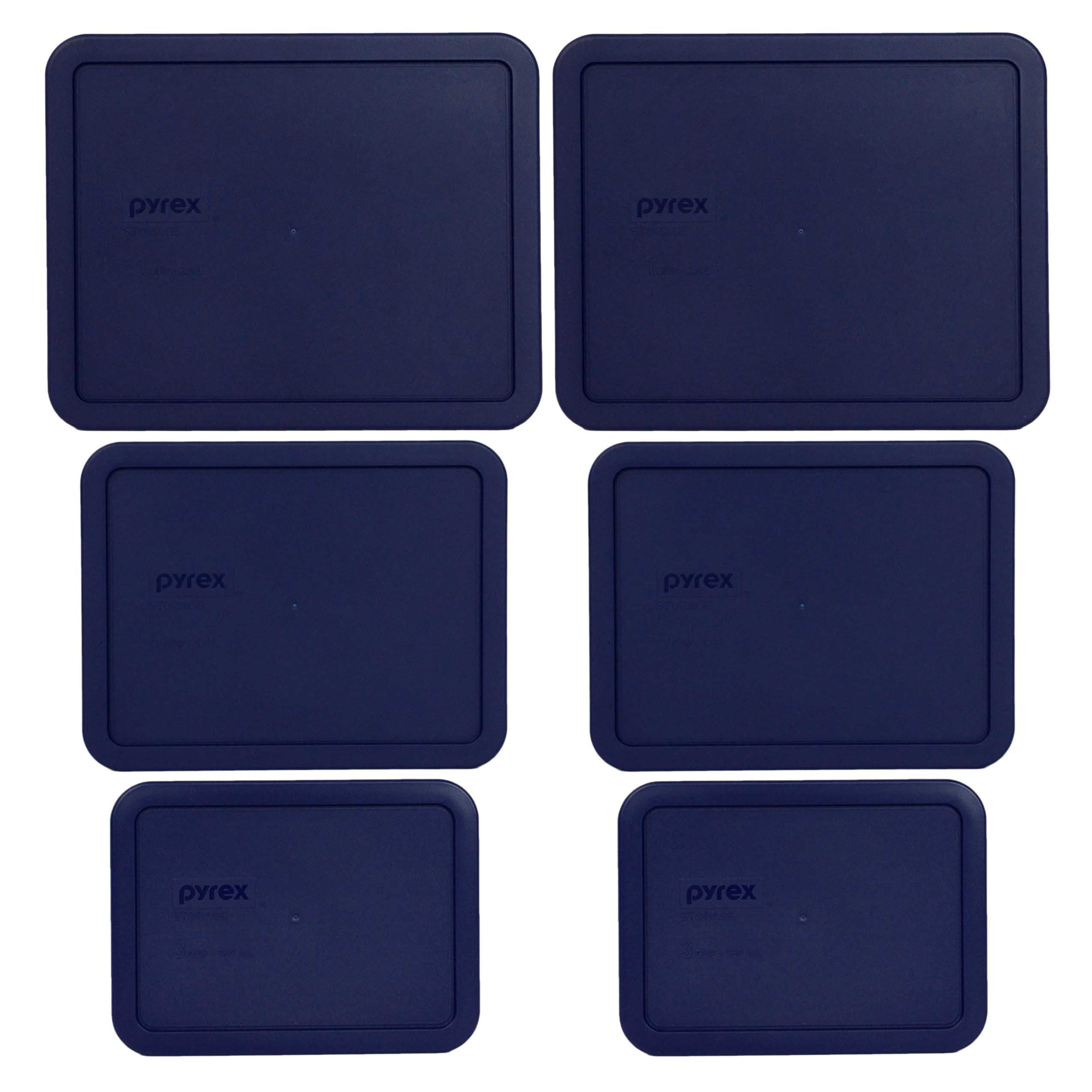 Pyrex (2) 7212-Pc 11-Cup, (2) 7211-Pc 6-Cup, And (2) 7210-Pc 3-Cup Blue Plastic Storage Lids, Made In The Usa