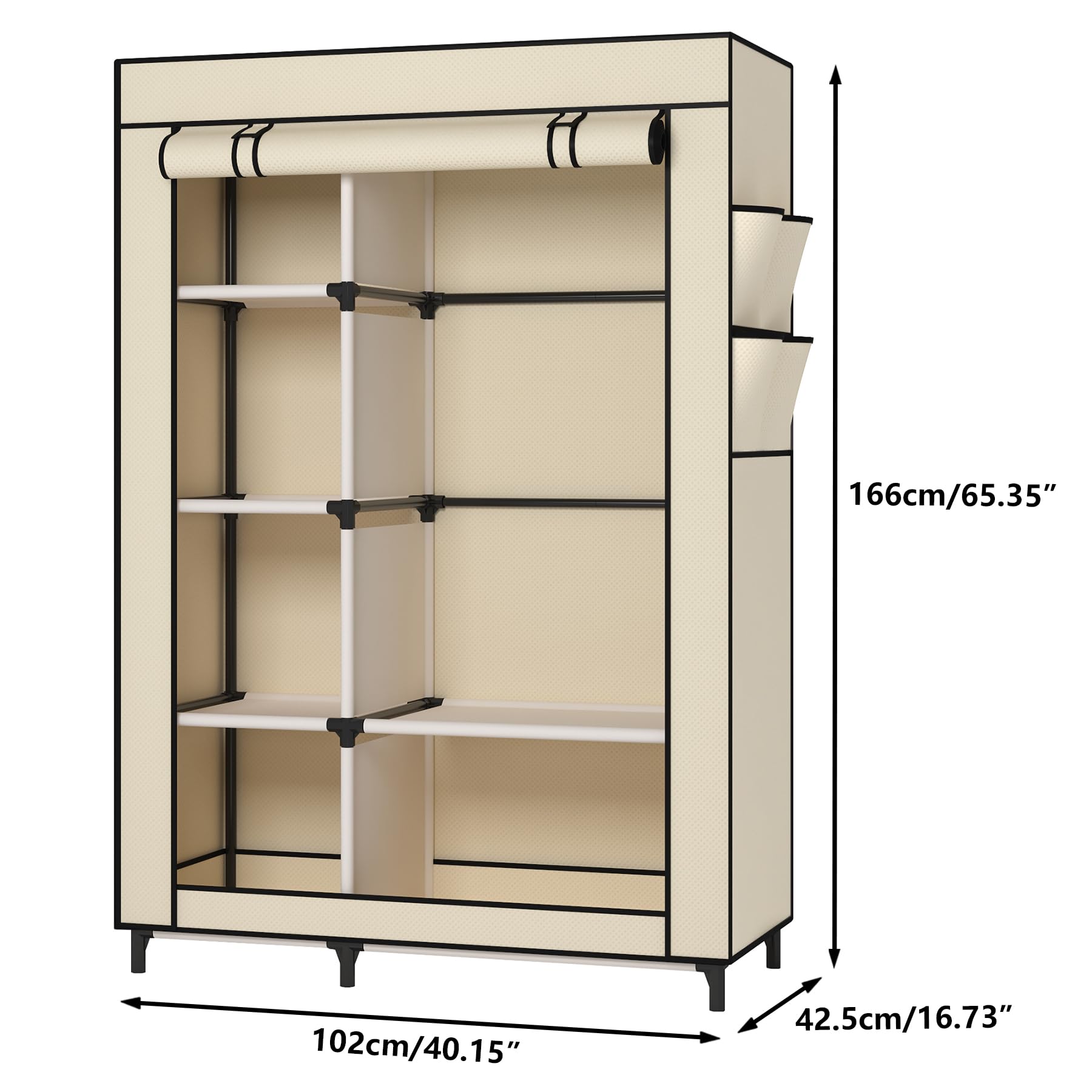Calmootey Portable Closet Organizers, Clothing Storage, Wardrobe With 6 Shelves And Hanging Rod, Non-Woven Fabric Cover With 4 S