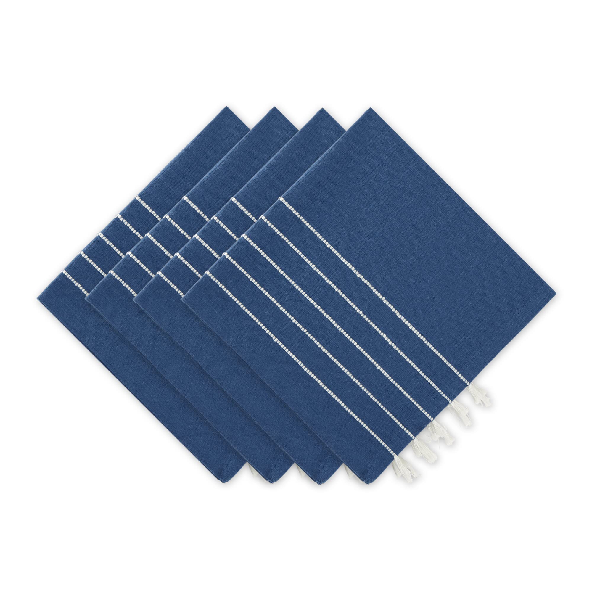 NAVY/OFF-WHITE STRIPE TASSEL NAPKIN SET/4