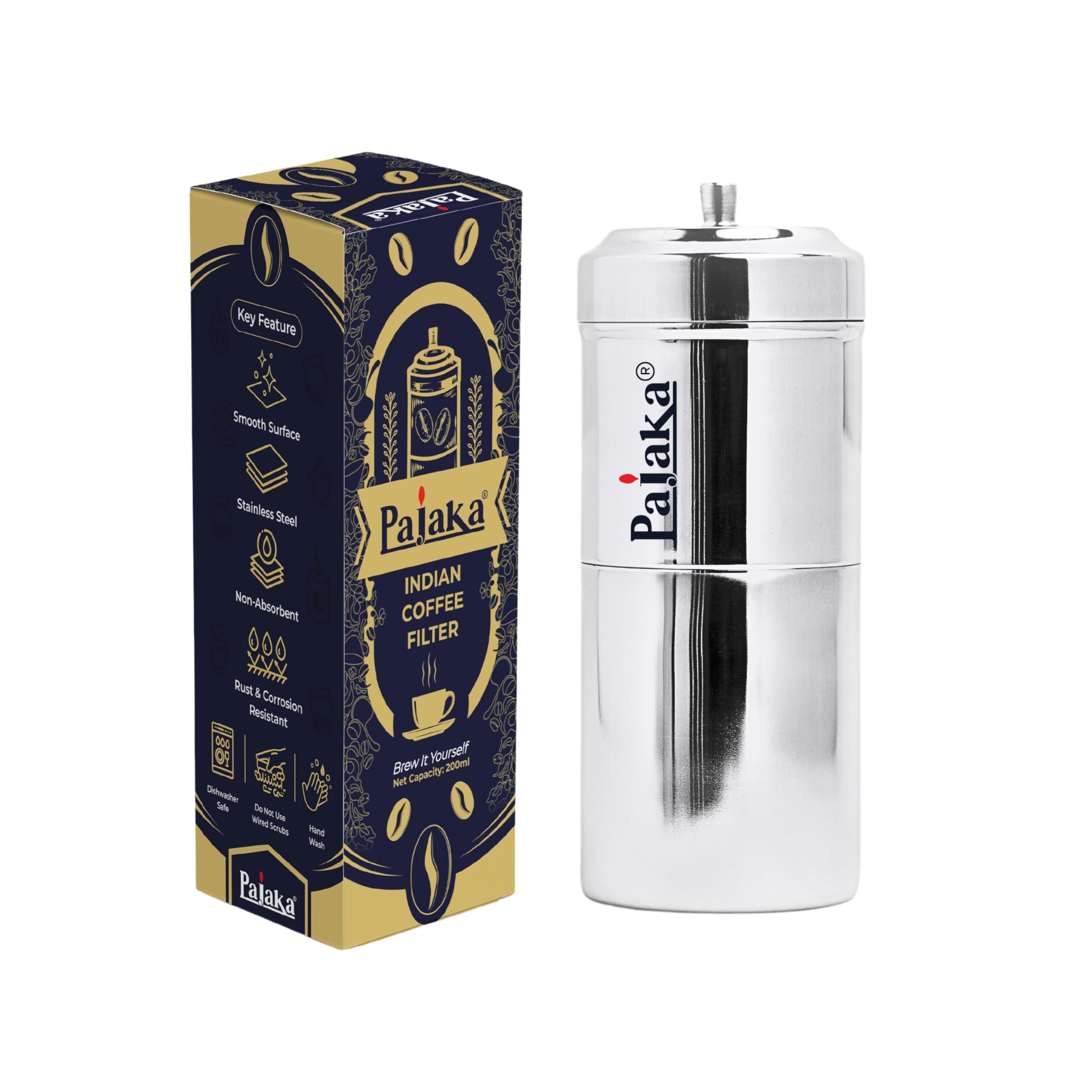 Pajaka South Indian Filter Coffee Maker 2-4 Cup Mug Madras Kaapi Kappi Drip Decoction Maker Brewer Dripper Stainless Steel Mediu