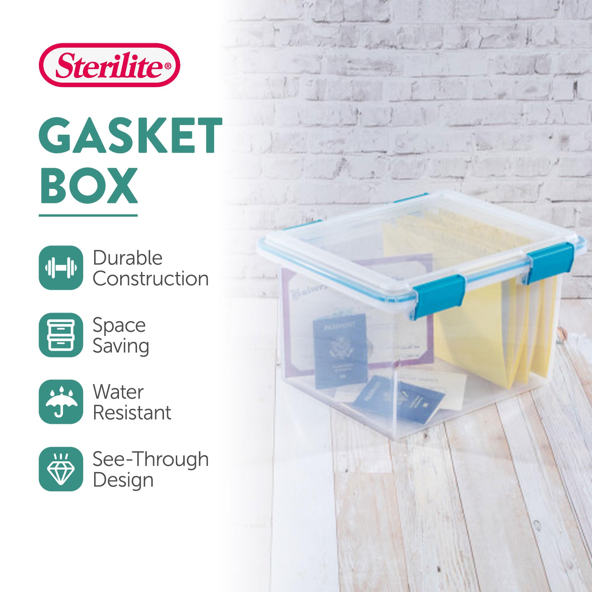 Sterilite Gasket Box, Stackable Storage Bin With Latching Lid, 32 Quart, 8 Pack