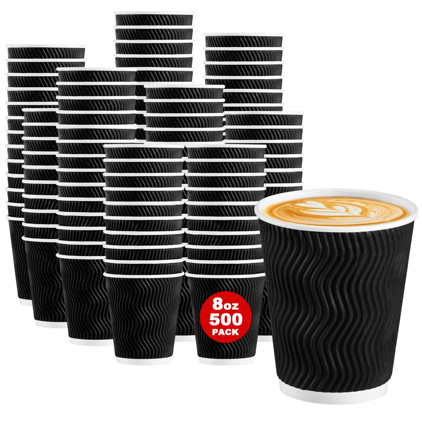 Lamosi 500 Pack 8 oz Disposable Coffee Cups, Paper Coffee Cups 8 OZ for Hot Drinks or Cold Beverages, Insulated Corrugated Rippl