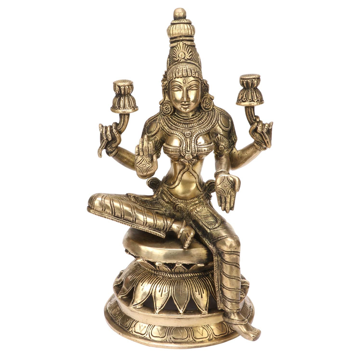 Kartique Brass Idol Murti Of Laxmi On Lotus Pedestal | Laxhmi Padmavati Staue | Home Mandir Decor | Height 12 Inches (Gold)