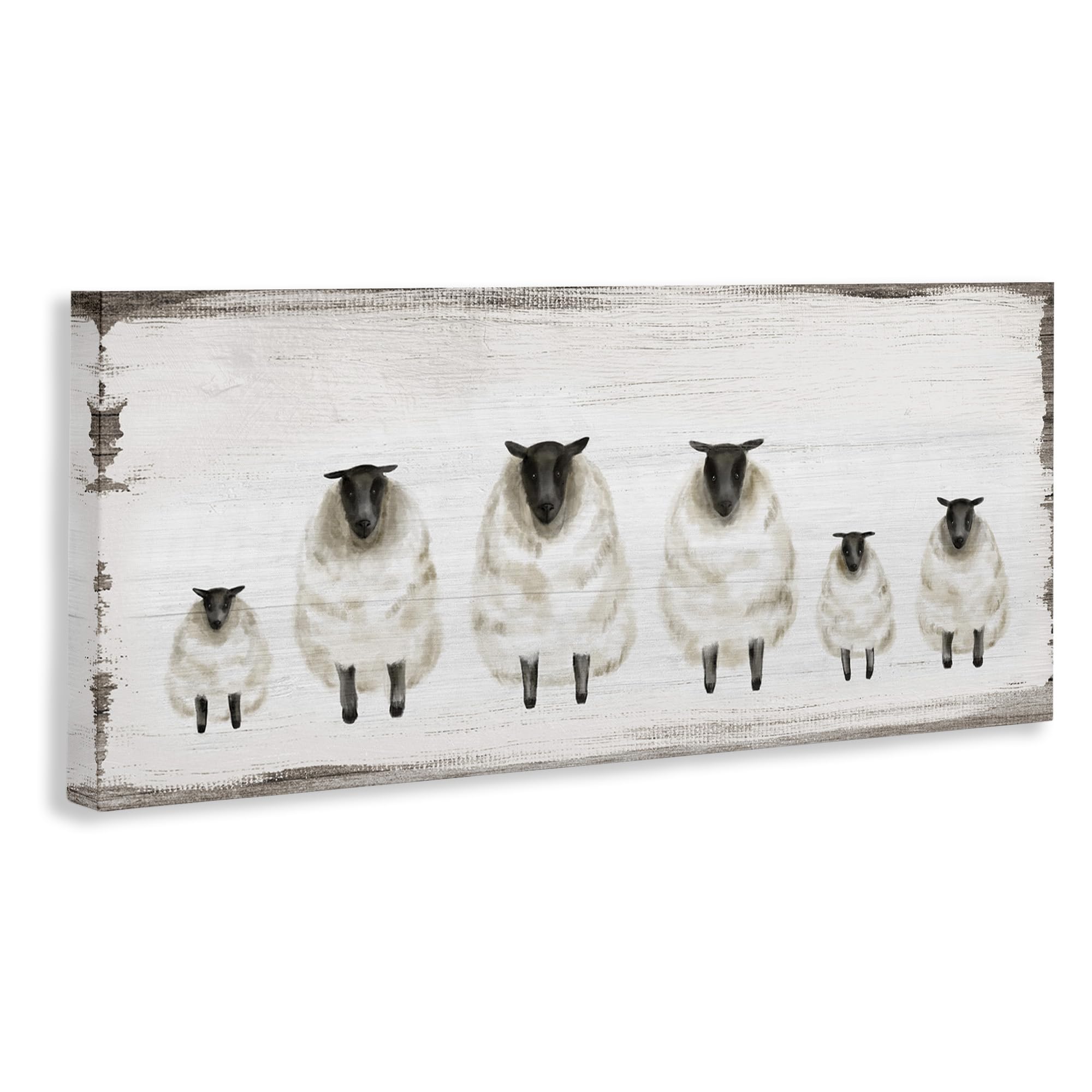 Stupell Industries Fluffy Farm Sheep Herd Rustic Country Animals  Design by Daphne Polselli Canvas Wall Art  10 x 24  Grey
