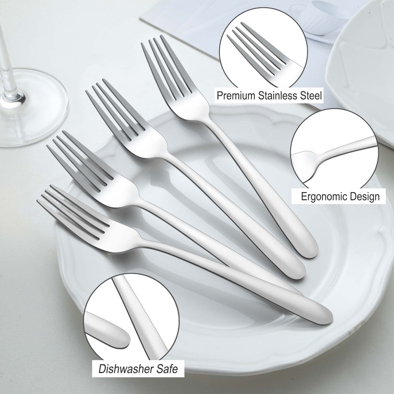 Pleafind 36 Pieces Dinner Forks Set (8 Inch), Forks Silverware, Stainless Steel Forks, Silverware Forks, Mirror Polished Fork Se