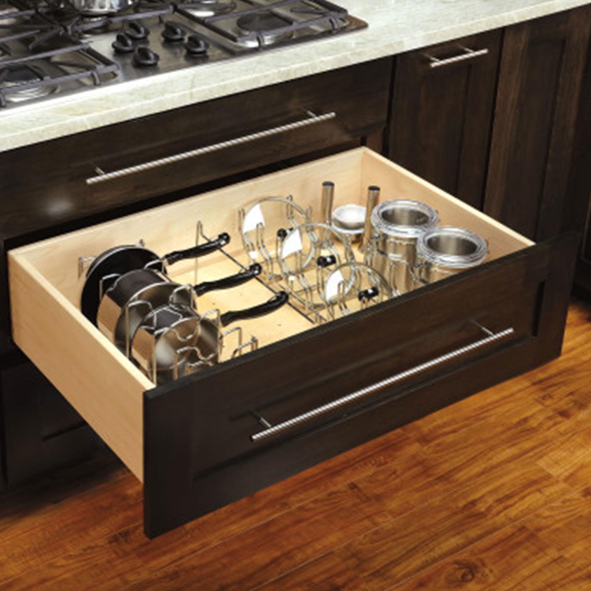 Rev-A-Shelf Kitchen Cabinet Drawer Storage Organizer for Pot and Pan Lid Storage  For 4DPS & 4DPBG Interior Peg Boards  Hold 6 Lids  Chrome  5DLD-1-CR