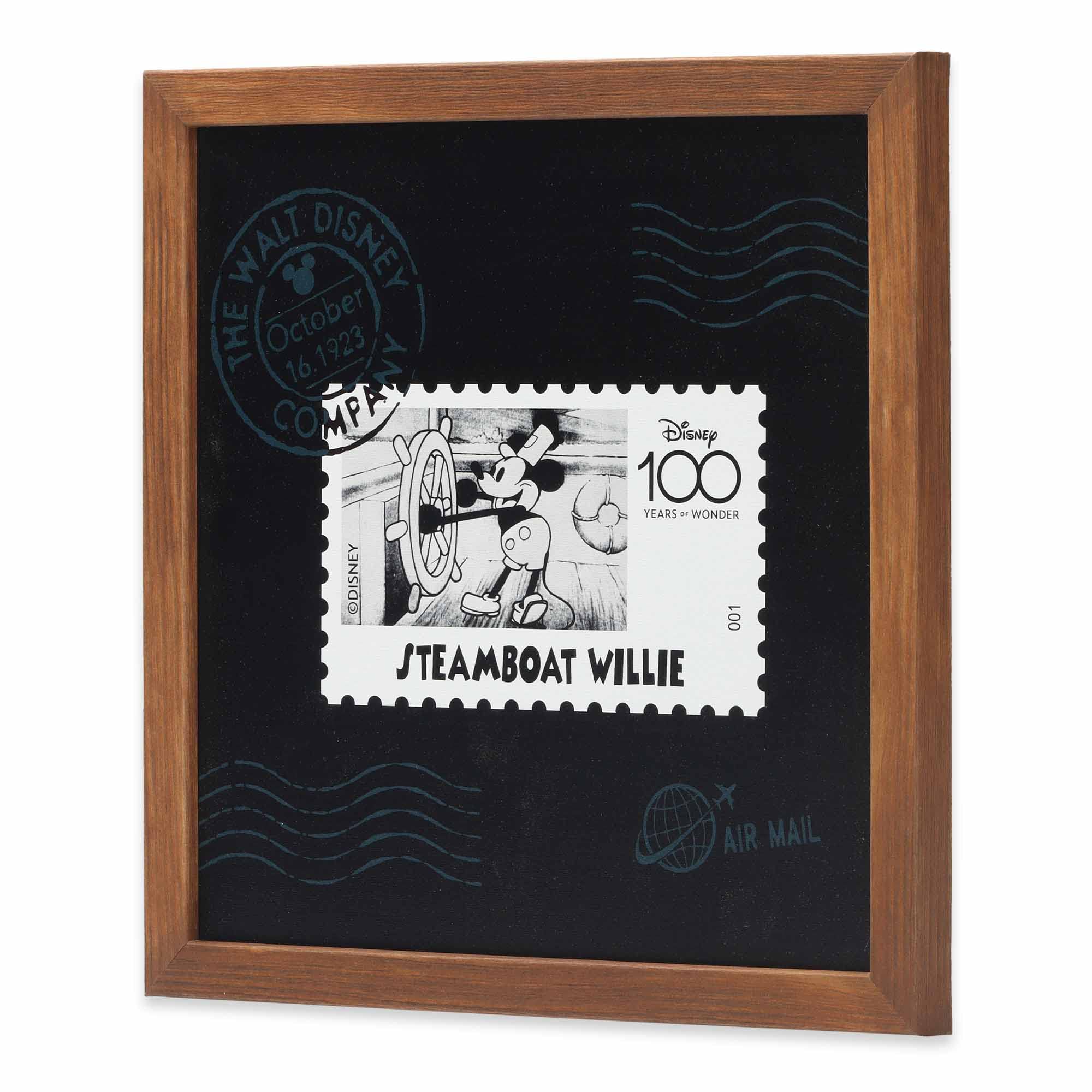 Disney 100Th Anniversary Steamboat Willie Stamp Framed Wood Wall Decor - Vintage Steamboat Willie Wall Art