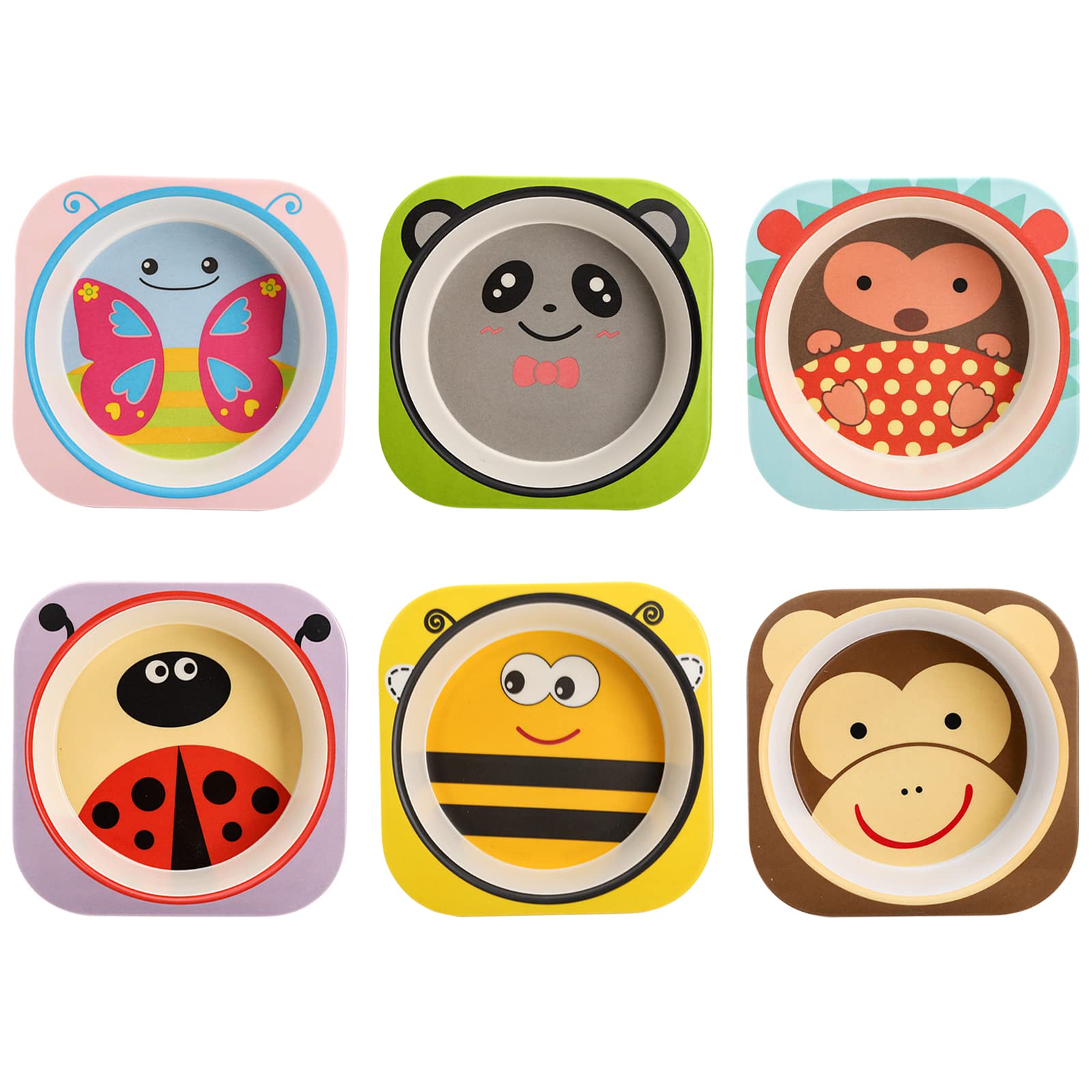 Lyellfe 6 Pack Bamboo Kids Bowls, 10 Oz Unbreakable Cute Bowls For Kids, Fun Cartoon Bowls, Kids Tableware Cereal Bowls For Soup