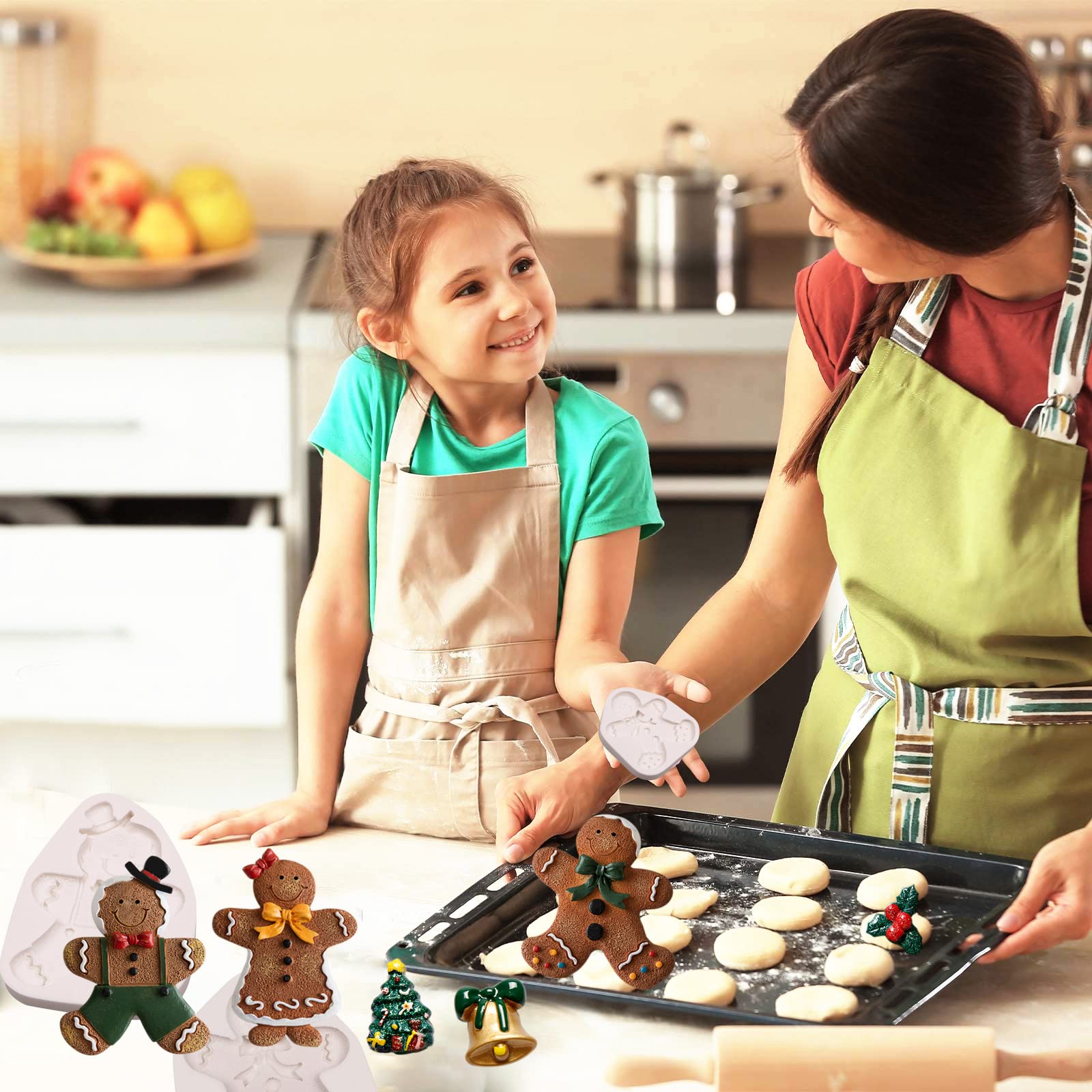 Muyulin Gingerbread Man Silicone Mold, 5 Packs Christmas Cake Decoration Chocolate Molds, For Holiday Candy, Cake Decorating, Cu