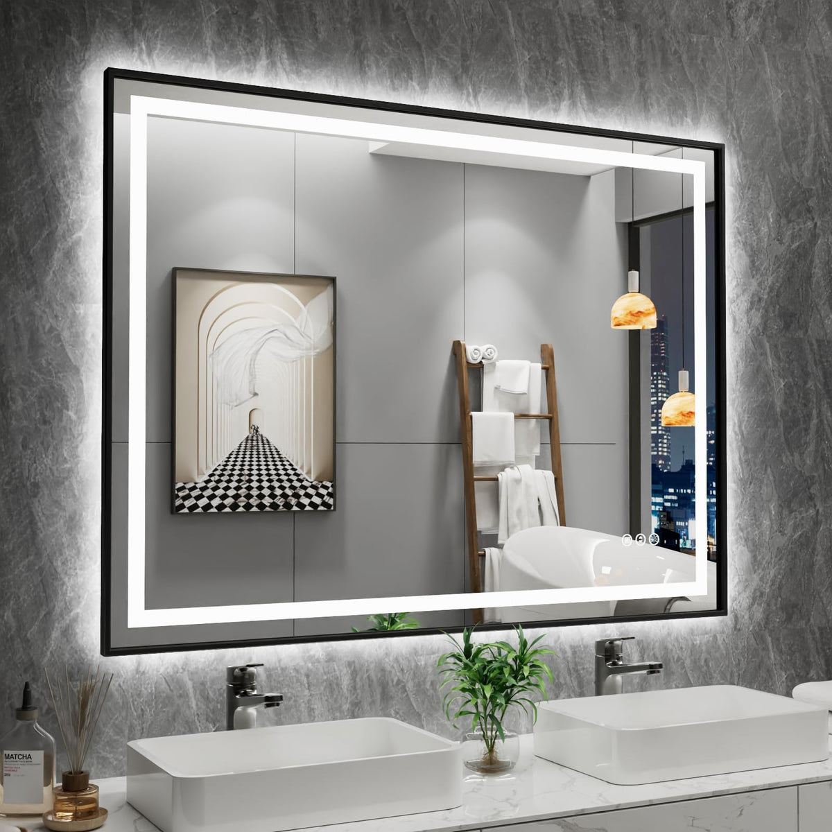 Amorho 40''X 30'' Led Bathroom Mirror Framed, Front Light And Backlit, Stepless Dimmable, Anti-Fog, Shatter-Proof, Memory, 3 Col