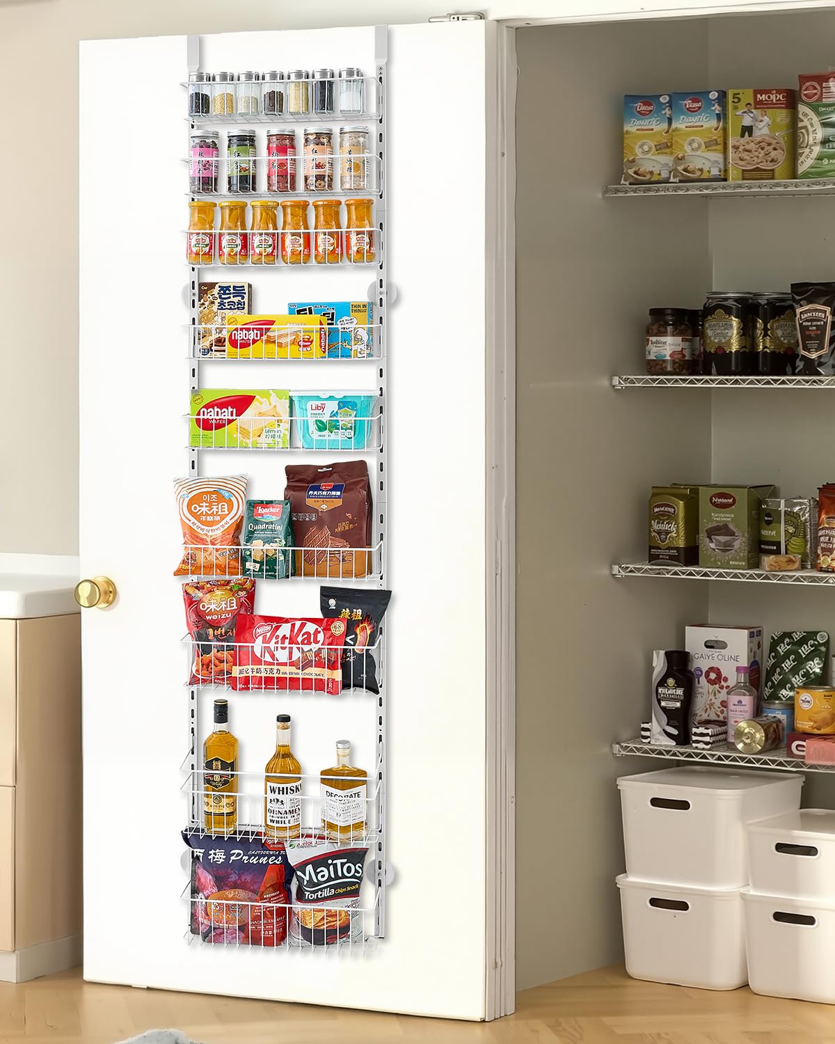 VEVOR Over the Door Pantry Organizer, 9-Tier Pantry Organization and Storage, Heavy-Duty Steel Hanging Spice Rack, Adjustable Wa