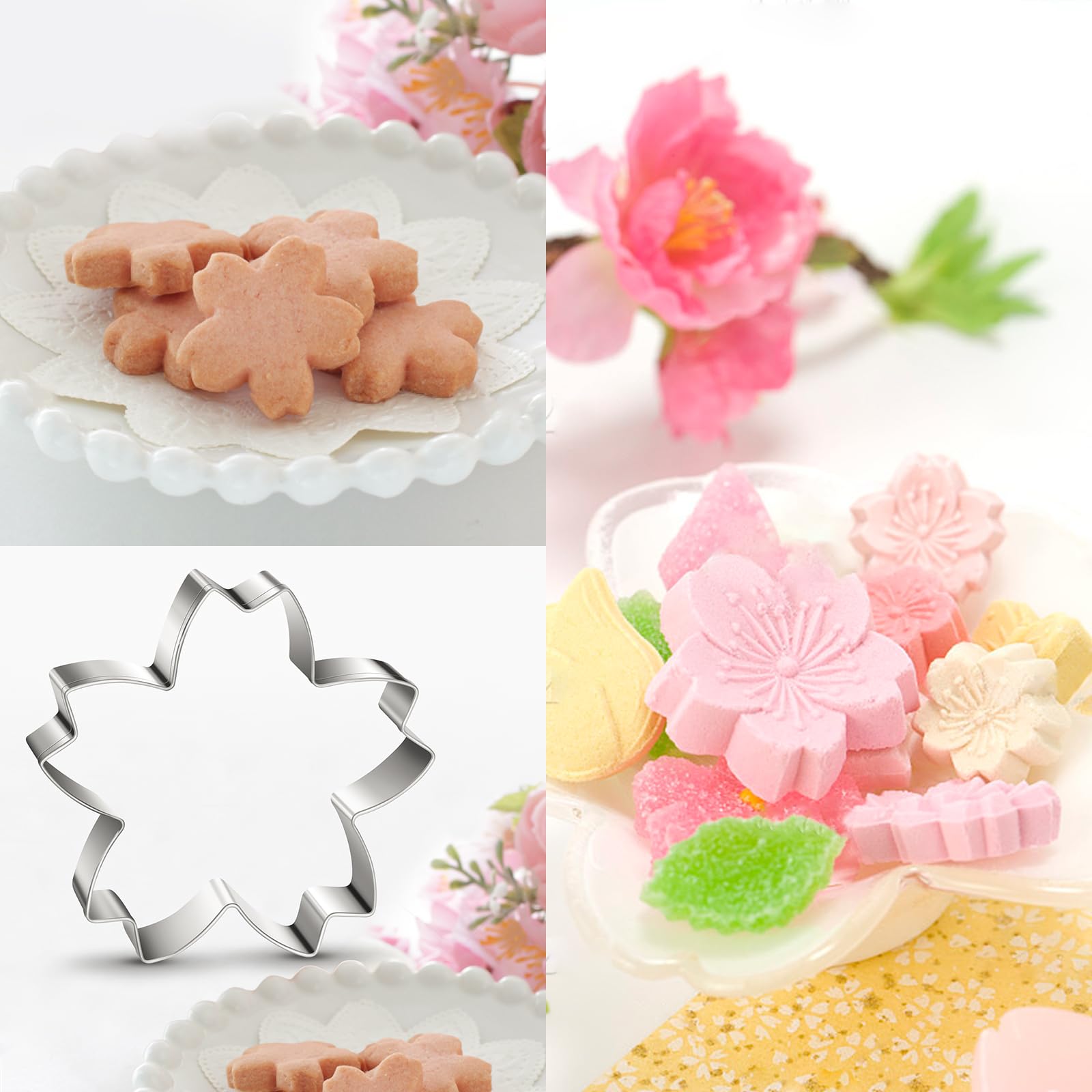 Cherry Blossoms Flower Style Cookie Cutter Christmas Biscuit Cutters New Years Day Diy Baking Mold, Pack Of 5