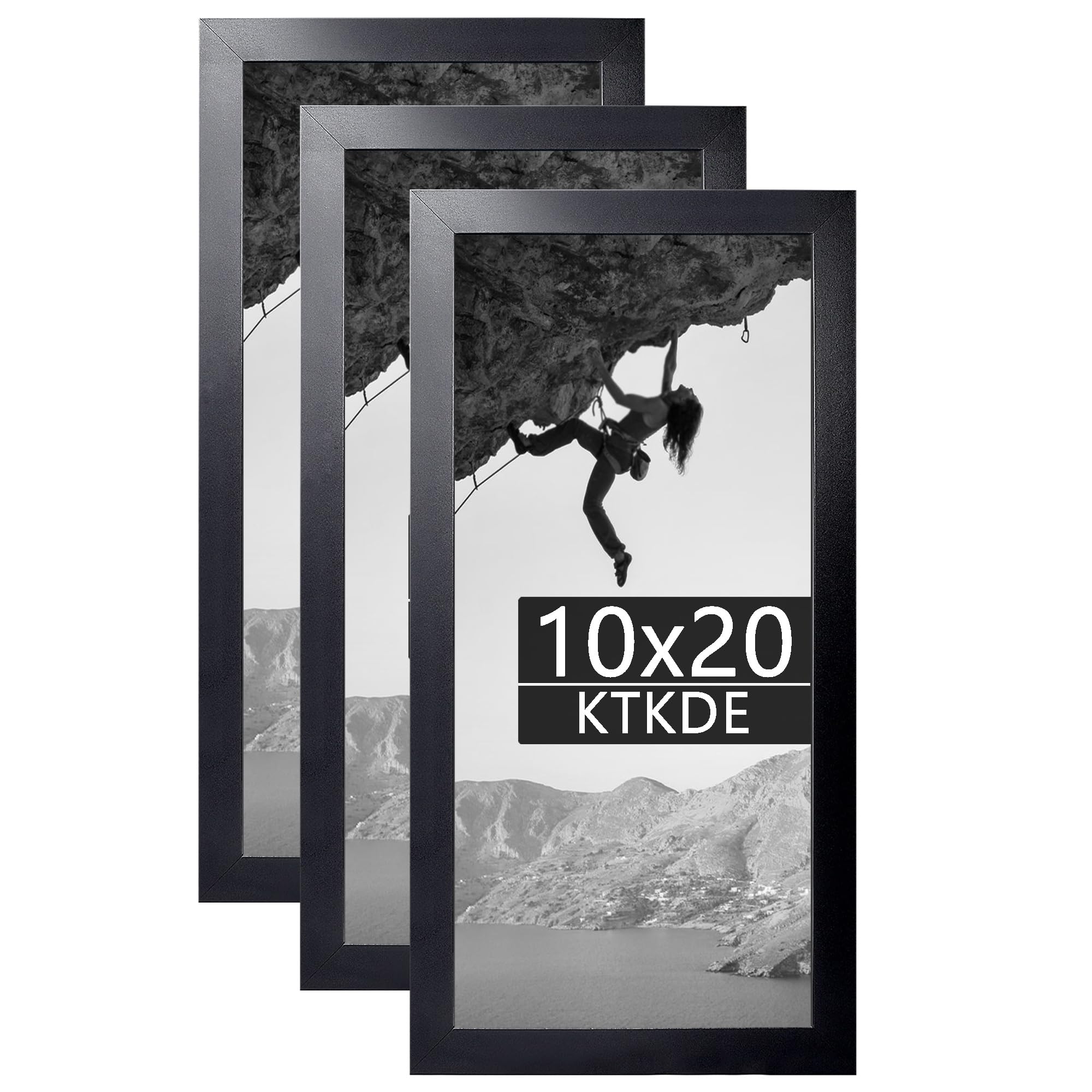 KTKDE 10x20 Picture Frame Wooden Black 3 Pack,Poster Frame with Polished Plexiglass, Studio Gallery Wall Hanging Posters & Best 