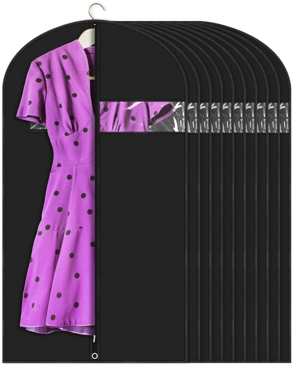 Garment Bags For Hanging Clothes (43'' X 24'' Set Of 10) Zipper Suit Bags For Travel With Clear Window Durable Peva Dress Bags