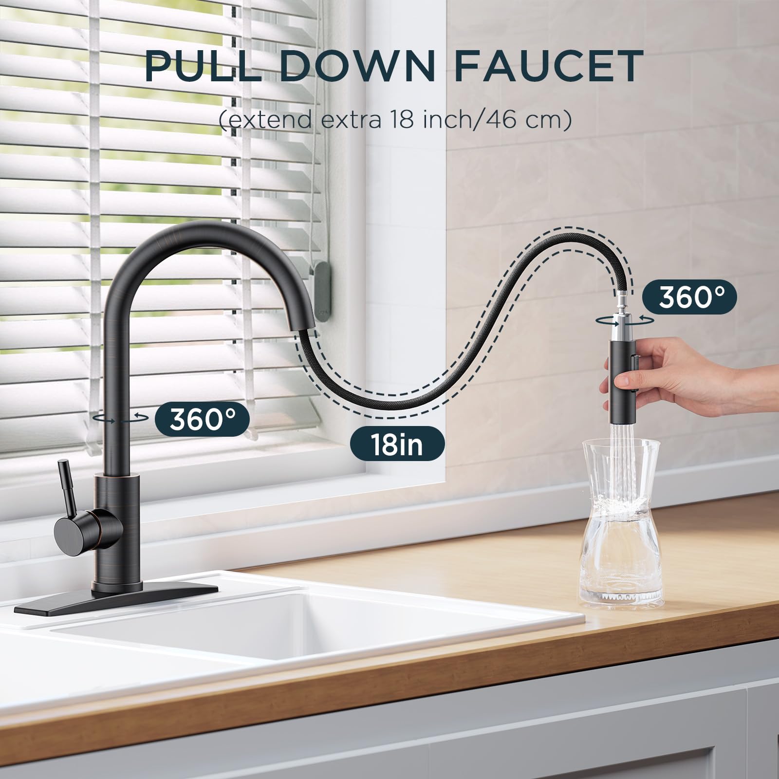 Forious Kitchen Faucet With Soap Dispenser, Orb Kitchen Faucet With Pull Down Sprayer, Stainless Steel Modern Kitchen Sink Fauce