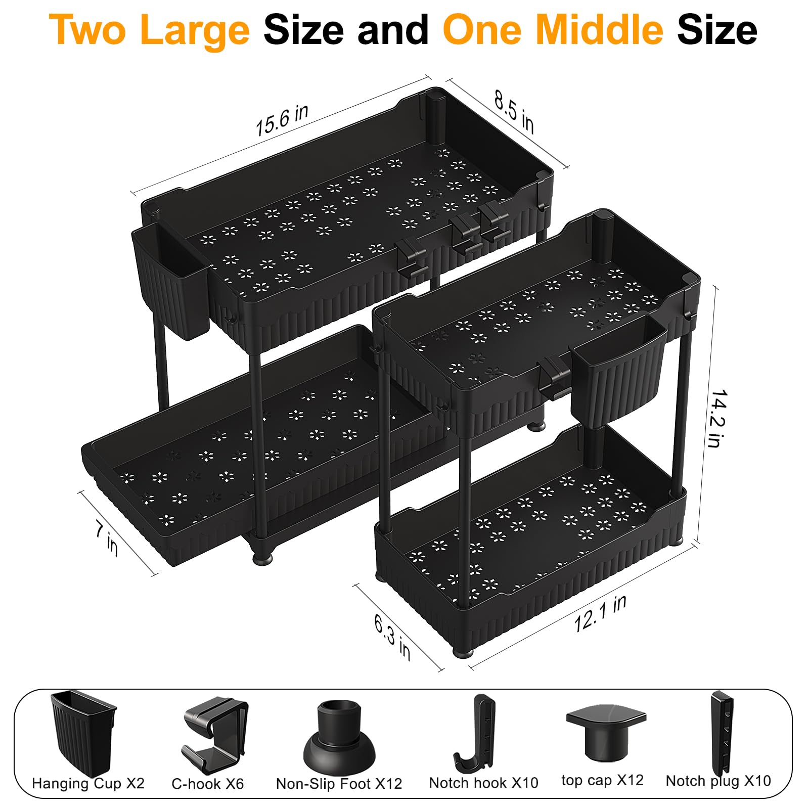 Sevenblue 3 Pack Under Sink Organizer, 2-Tier Multi-Use Kitchen Bathroom Organizers And Storage With Sliding Drawer, Bathroom Ca