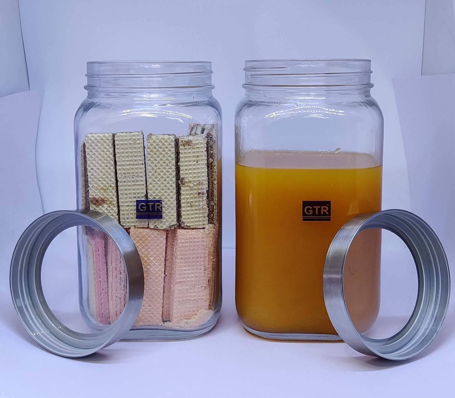 Air Tight Lid Glass Jar Square 1500 Ml Kitchen Jar And Container Kitchen Storage Container Set For Storage Coffee, Candy, Tea, S