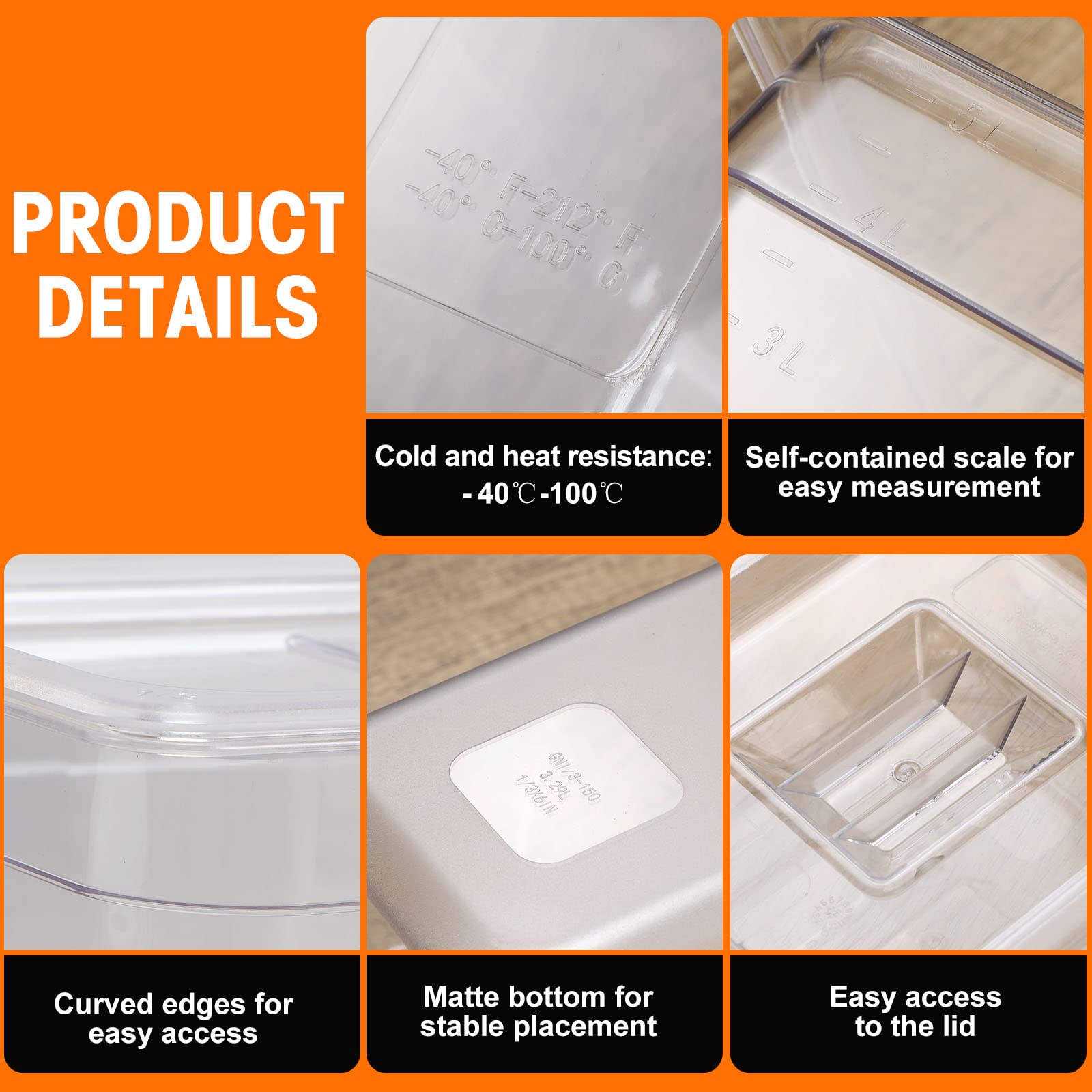 Fumete 8 Sets Clear 1/3 Size, 6 Inch Deep Food Pan Polycarbonate Square Food Storage Containers With Lids For Kitchen Restaurant