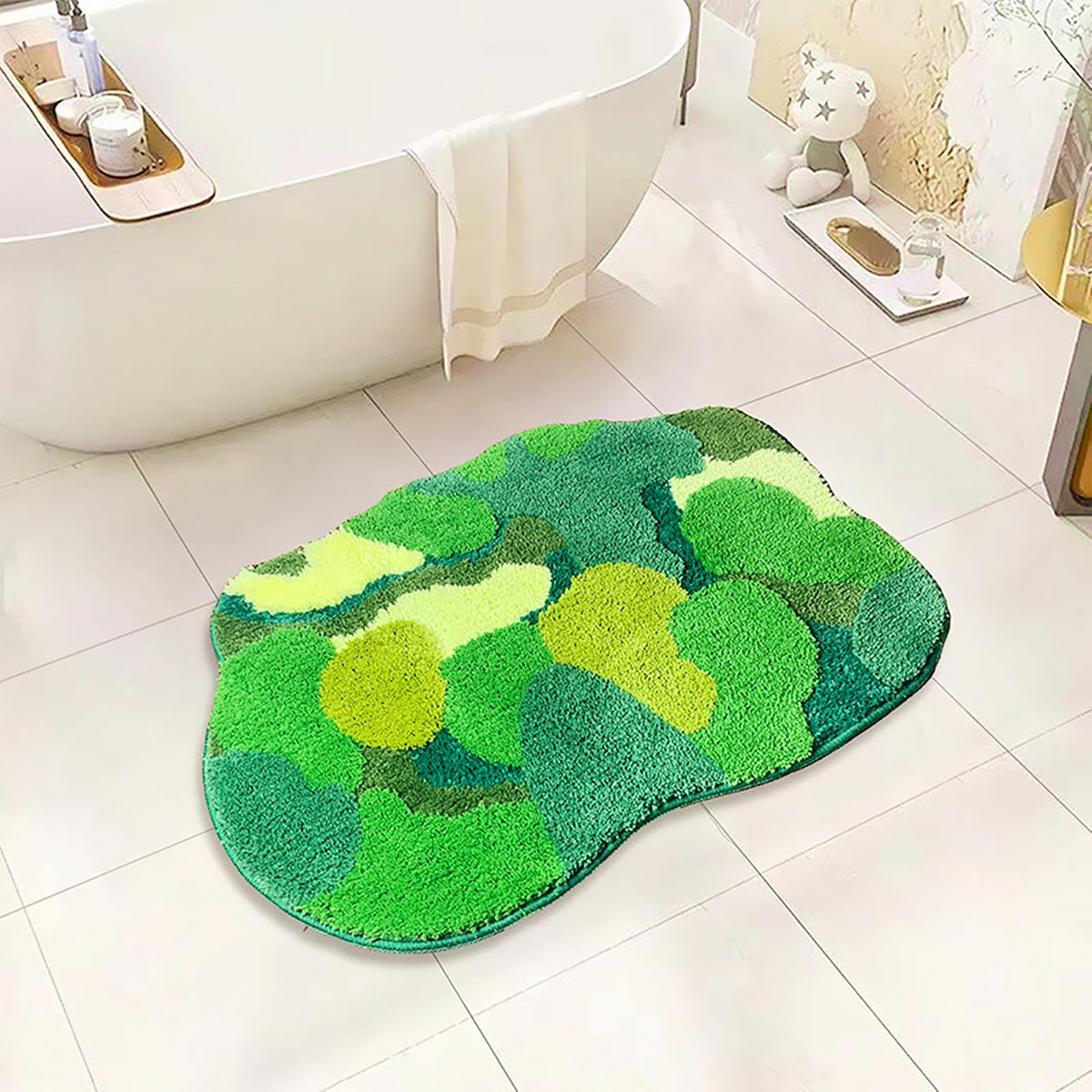 Grass Green Moss Bath Mat For Bathroom Cute Moss Kitchen Rug Non Slip Shaggy Kids Bedroom Decor Home Entryway Door Mat 31.5''X23