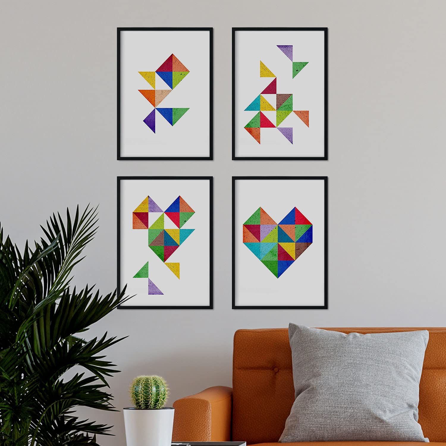 Nacnic Prints Geometric Hearts, Nordic Style - Set Of 4-250G Paper - Beautiful Poster Painting For Home Office Living Room