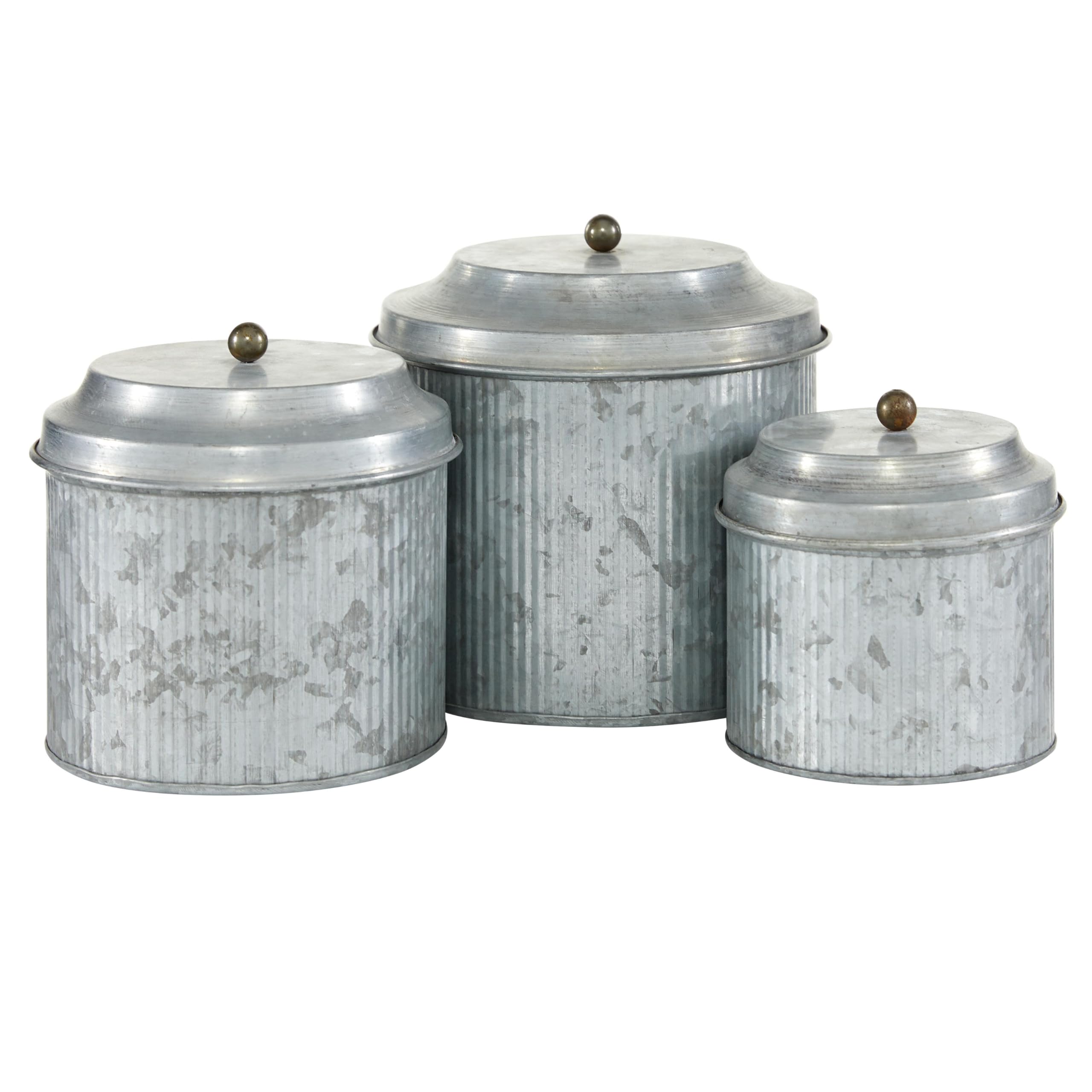Deco 79 Metal Decorative Jars Galvanized Decorative Containers, Set Of 3 Decorative Keepsake Boxes 8'', 7'', 6''H, Silver
