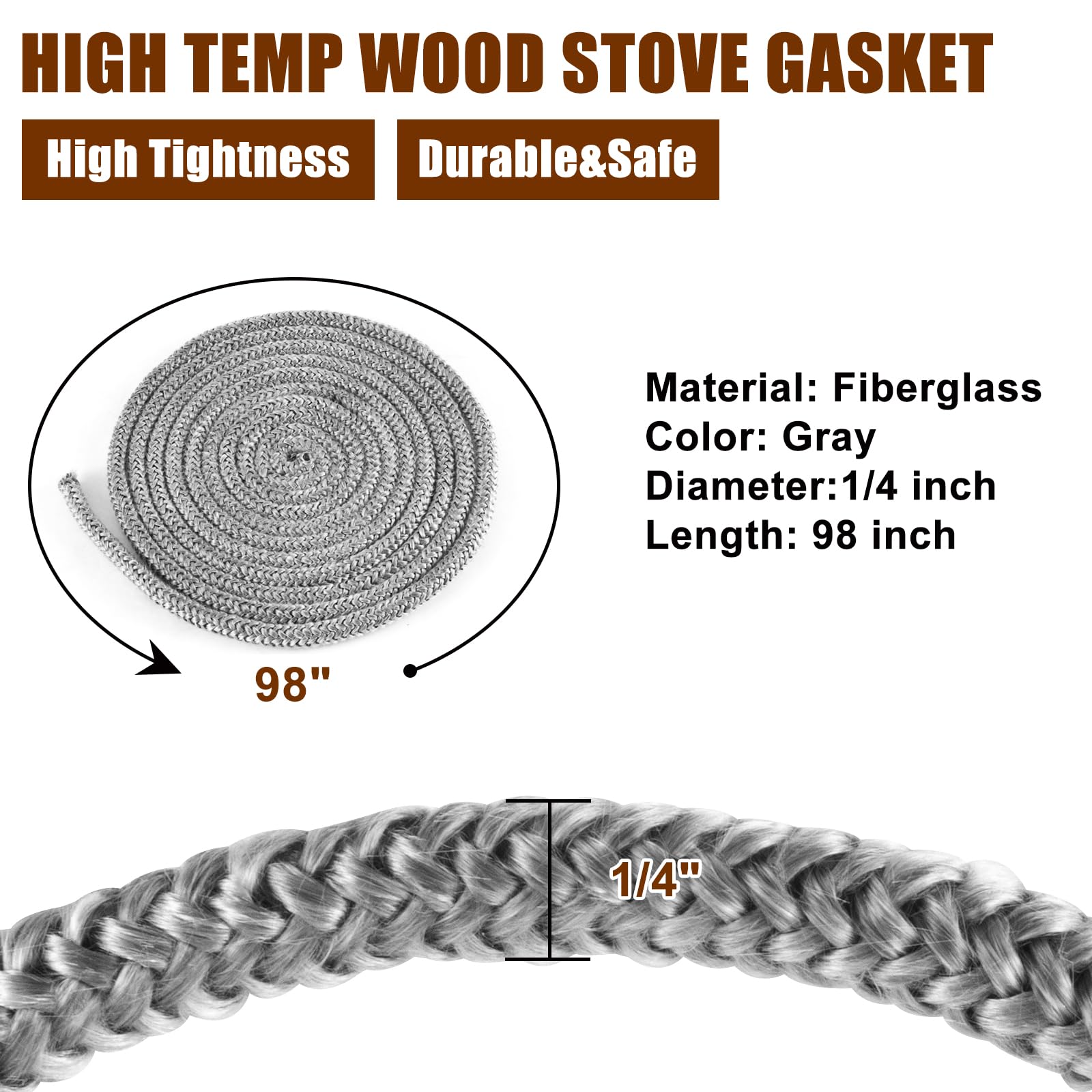 Wood Stove Gasket,1/4'' Wood Stove Door Replacement Gasket,Gasket Rope Replacement For Stove Or Woodburning Stoves Fireplace Doo