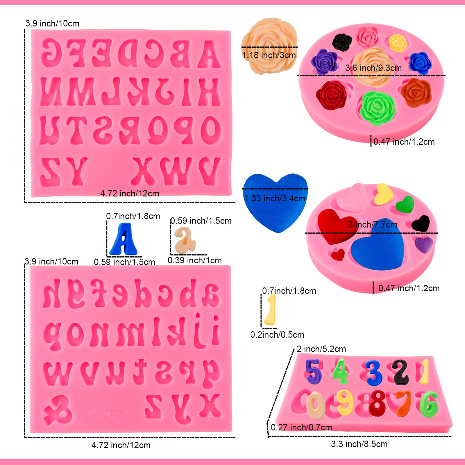 Letter Molds Alphabet Molds 5Pcs Letter Number Heart Shape Flower Silicone Mold For Chocolate Fondant Polymer Clay Candy Gummy C