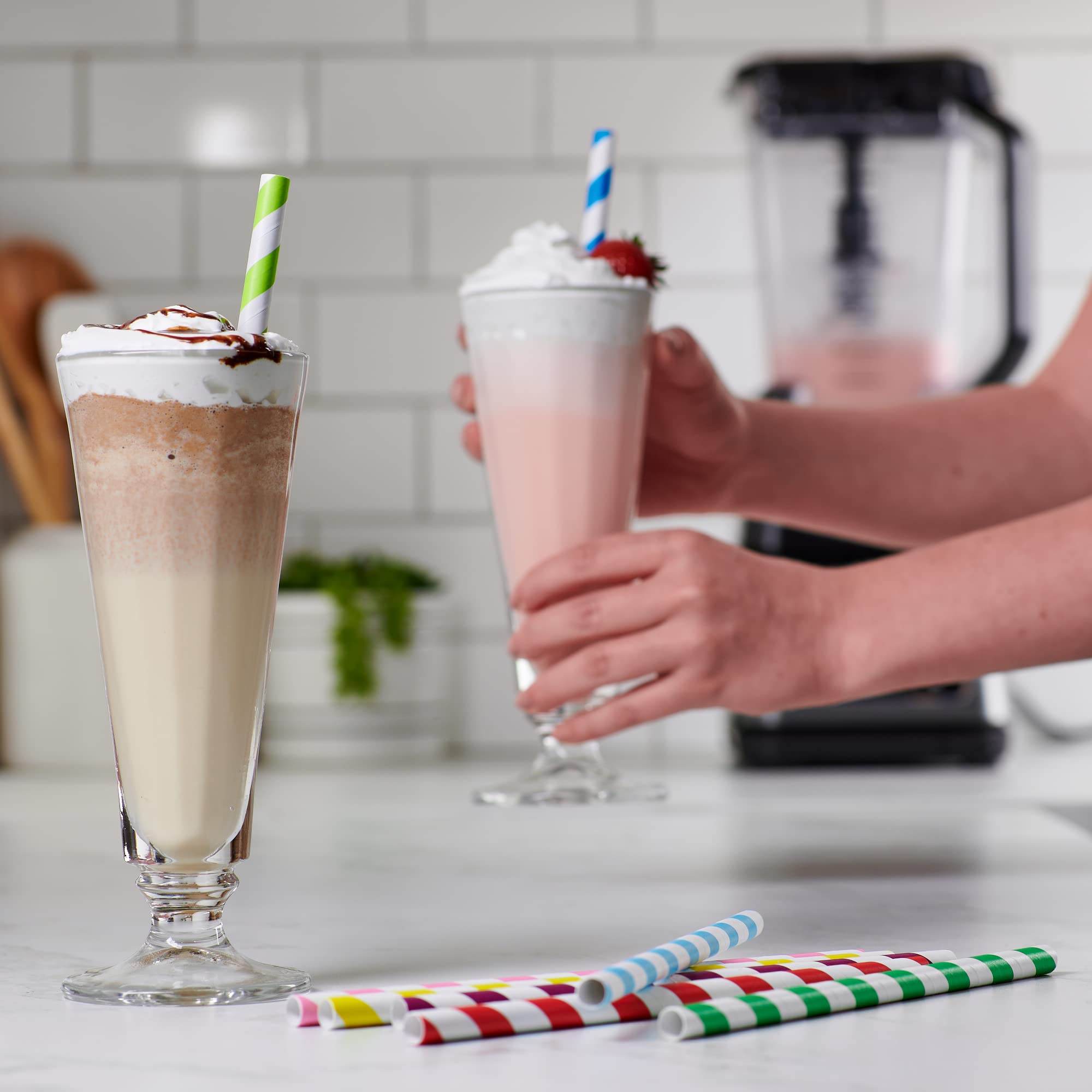 Comfy Package [100 Pack] 10 Mm Jumbo Striped Paper Smoothie Straws, 100% Biodegradable Paper Boba Straws, Disposable Milkshake S