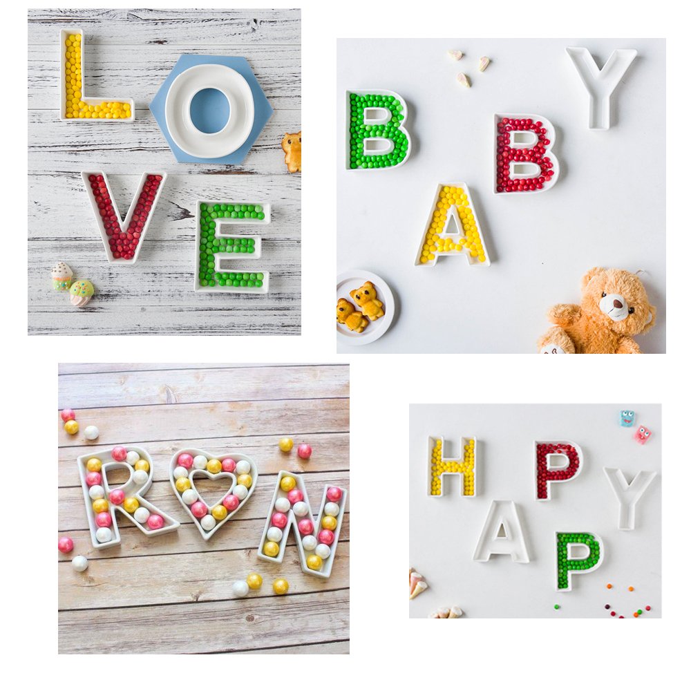 Coffeezone Small Party Candy Dishes Letter Shape Small Plates for Nuts Decoration, Wedding Gift (Letter R)