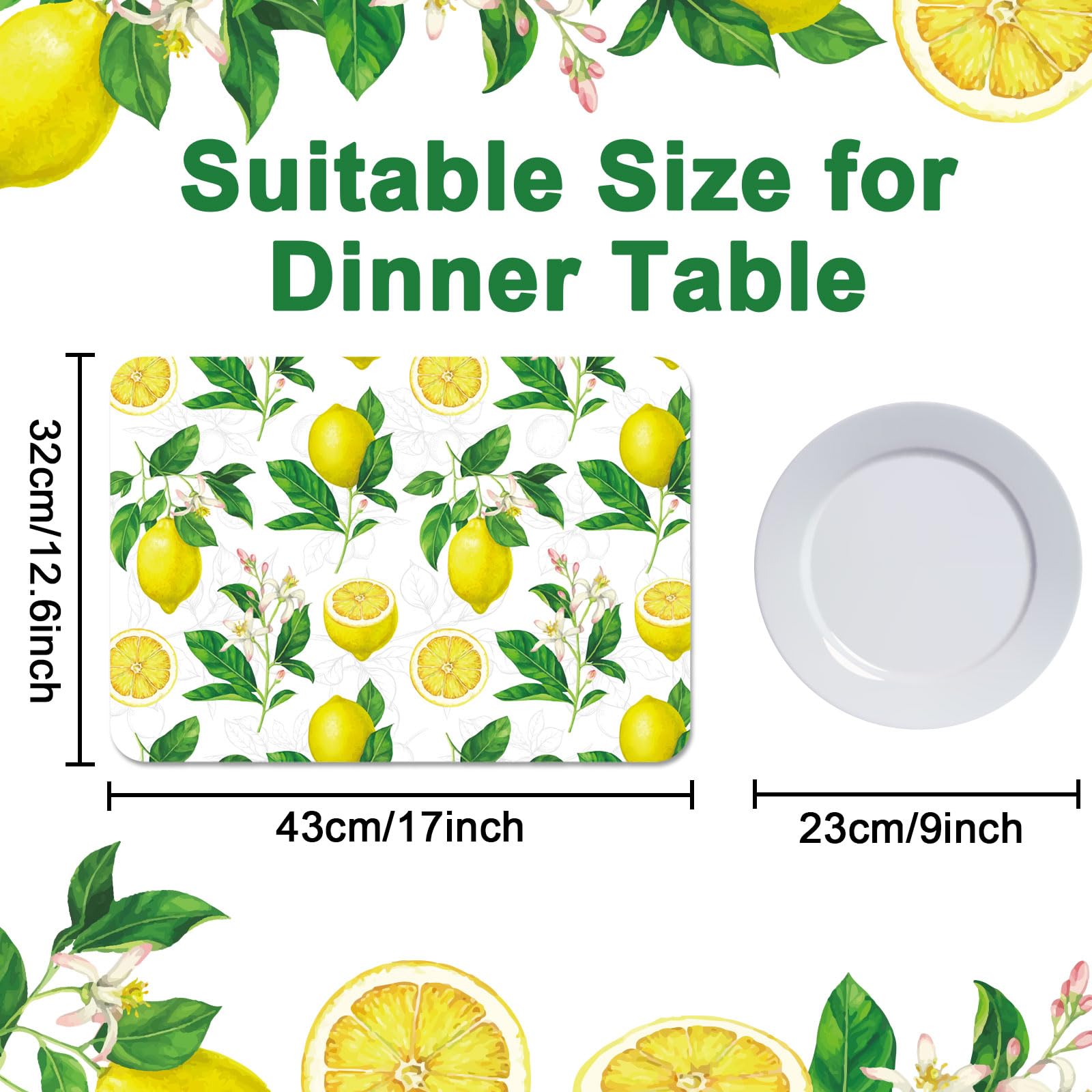 Lemon Placemats Set Of 6 Summer Plastic Table Mats Yellow Lemonade Theme Place Mats Washable Vinyl Rustic Holiday Table Decorati