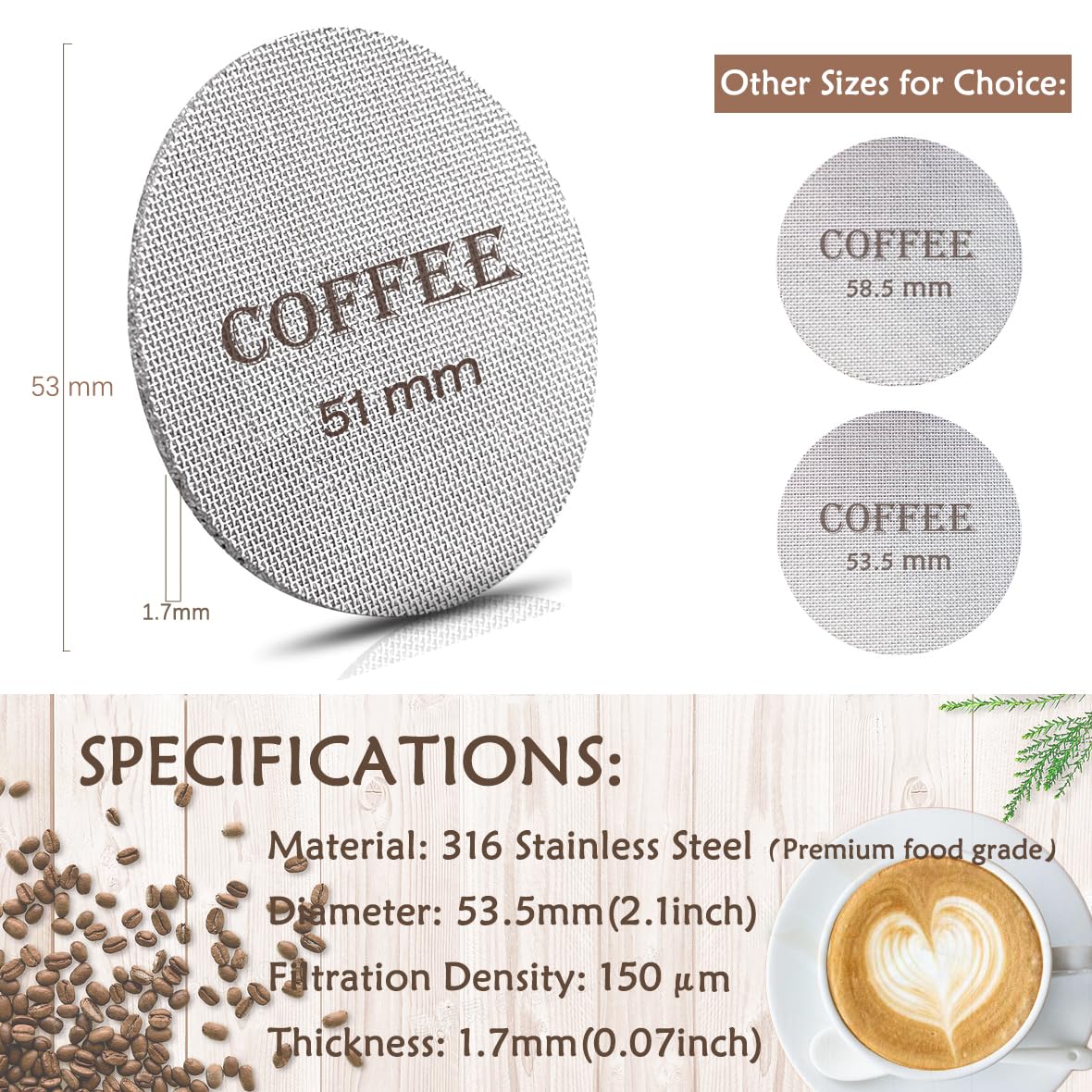 Puck Screen 51Mm Reusable Puck Screen For Espresso Portafilter, 1.7Mm Thickness 150M 316 Stainless Steel Screen Filter Basket Co